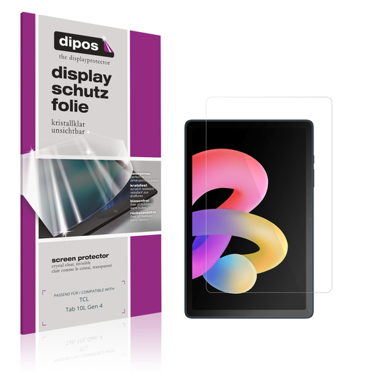 Klare Displayschutzfolie von dipos passend für tcltab 10l gen 4, präziser Zuschnitt und blasenfrei montiert