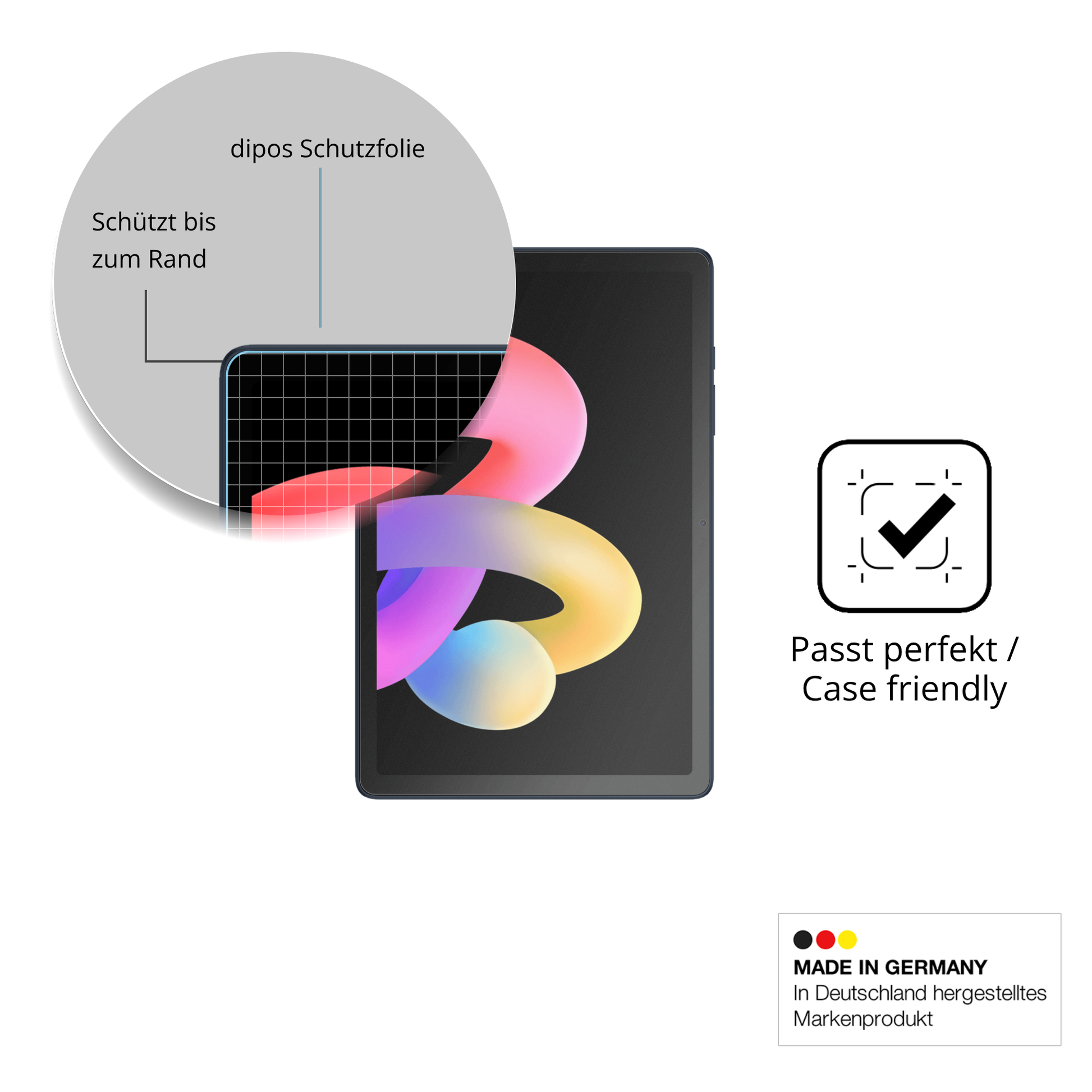Schutzglasfolie mit optimaler Passform, zur Verwendung mit Hüllen geeignet