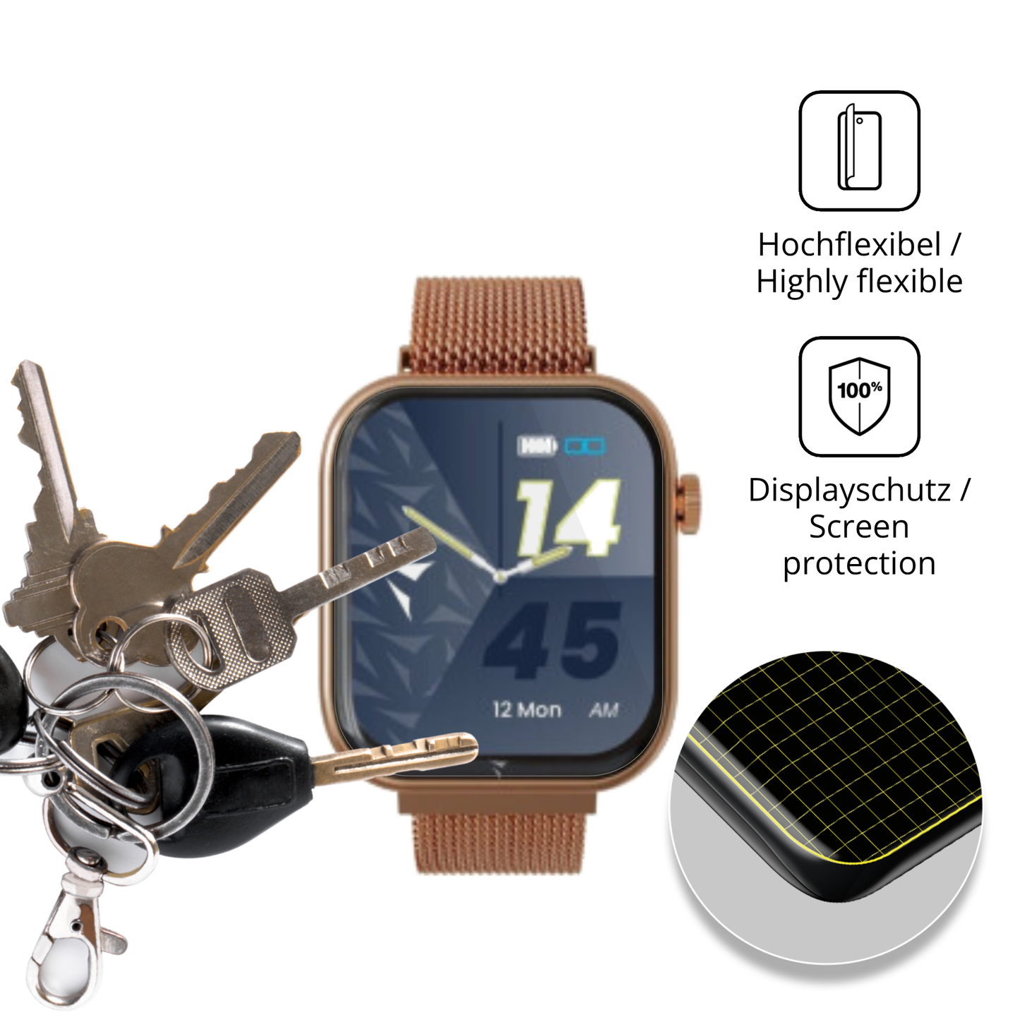 dipos Displayschutz für techmadem-glam011 1.75 zoll, transparente Oberfläche, geringe Dicke und perfekte Passform