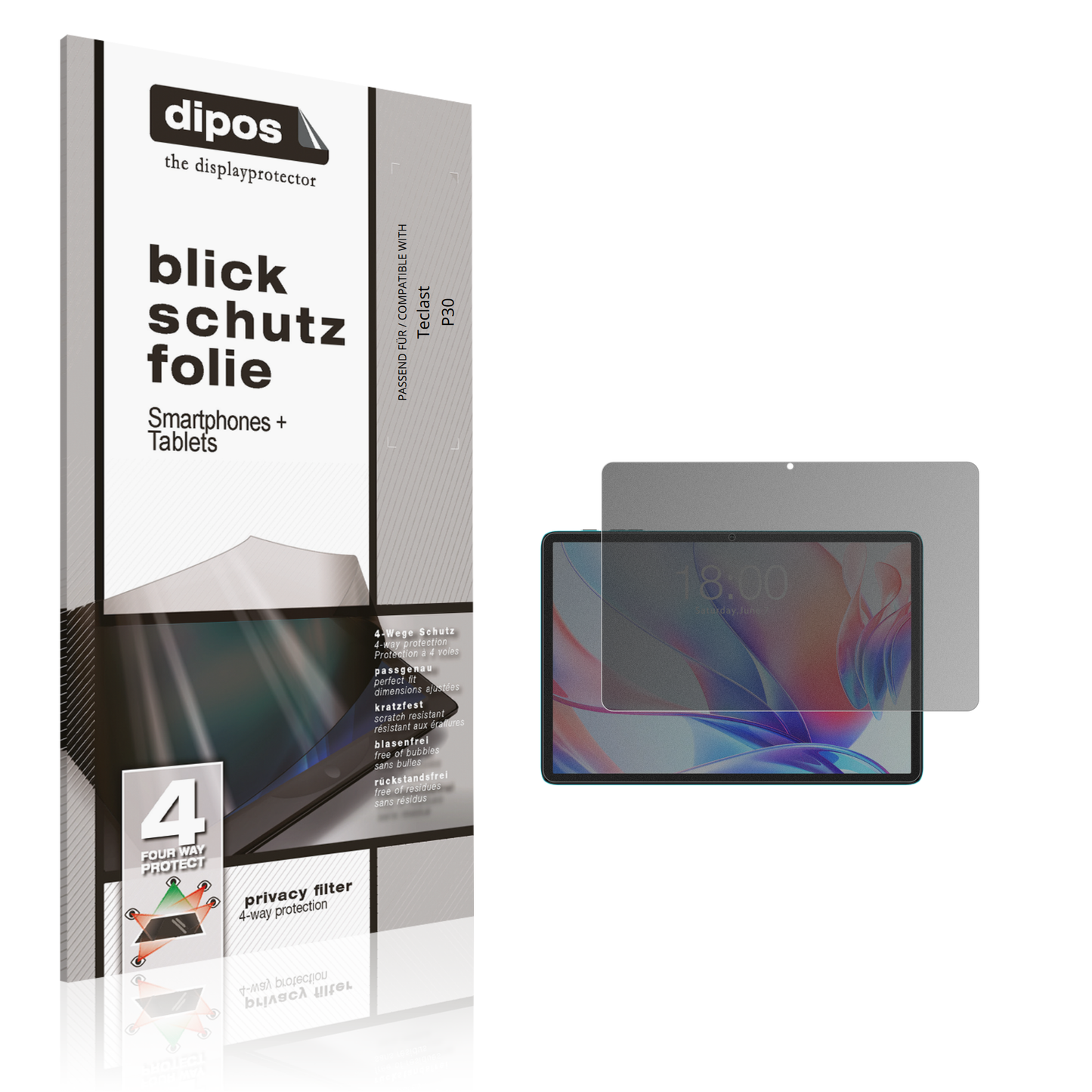 Blickschutzfolie für Teclast P30 matt Schutzfolie Privacy