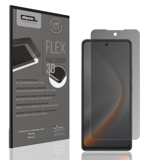 Blickschutzfolie von dipos passend für tecnopova 7, 100% Displayabdeckung und blasenfreie Montage