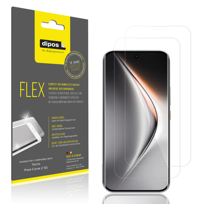 Klare Displayschutzfolie von dipos passend für Tecno Pova Curve 2 5G, 100% Displayabdeckung und blasenfreie Montage