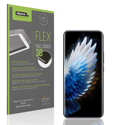 Matte Displayschutzfolie von dipos passend für tecnospark 40 pro plus, 100% Displayabdeckung und blasenfreie Montage