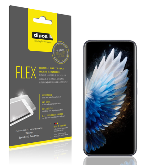 Klare Displayschutzfolie von dipos passend für tecnospark 40 pro plus, 100% Displayabdeckung und blasenfreie Montage