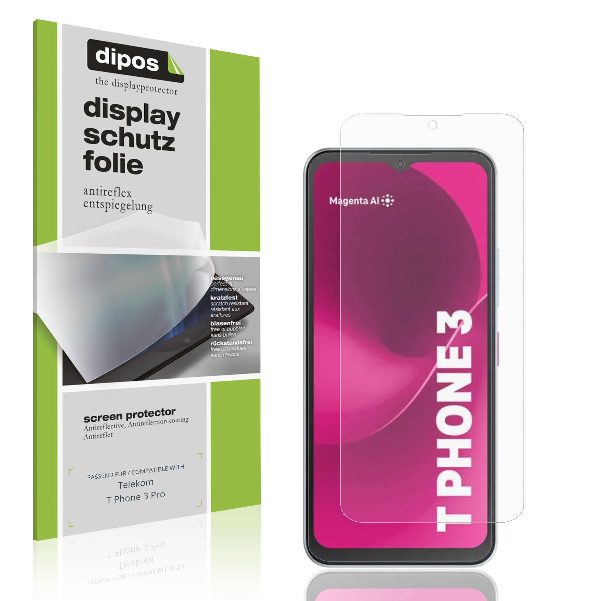 Matte Displayschutzfolie von dipos passend für Telekom T Phone 3 Pro, präziser Zuschnitt und blasenfrei montiert