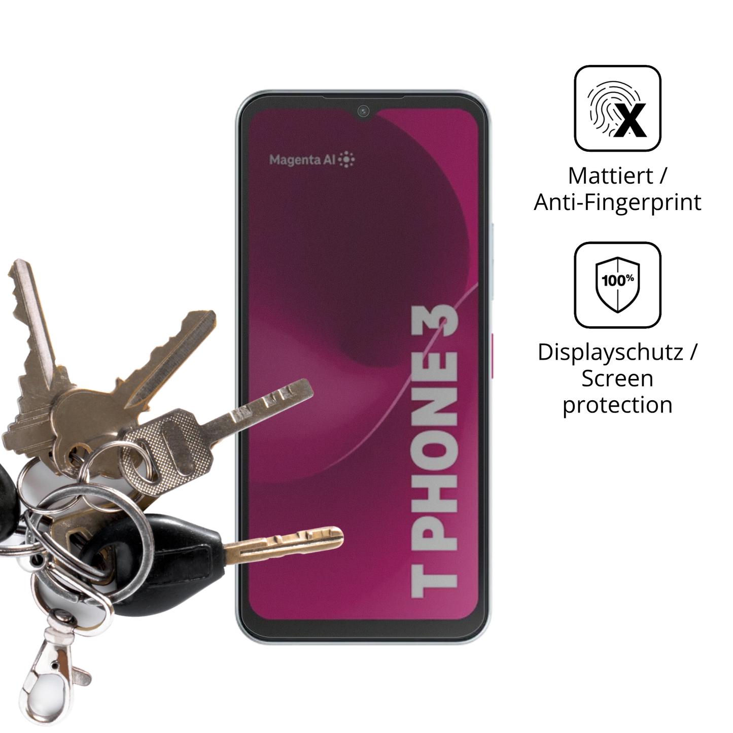 dipos Displayschutz für Telekom T Phone 3 Pro, mattierte Oberfläche, Blickschutzfilter und perfekter Passform