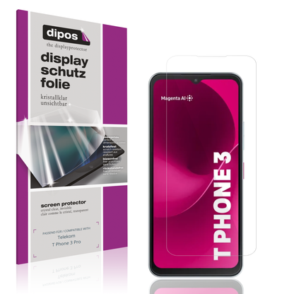 Klare Displayschutzfolie von dipos passend für Telekom T Phone 3 Pro, präziser Zuschnitt und blasenfrei montiert