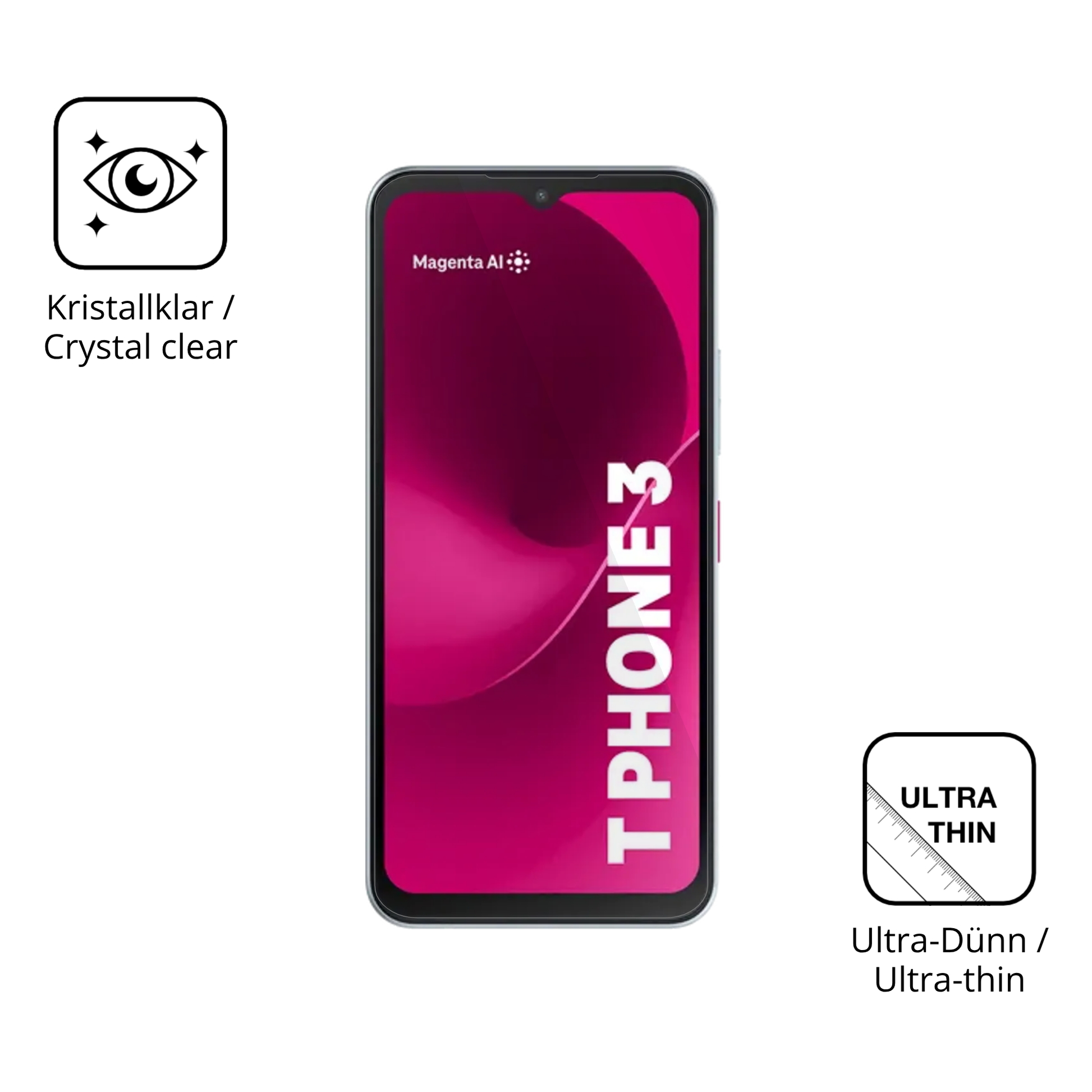 Dünne und klare Folie passend zugeschnitten für Telekom T Phone 3 Pro