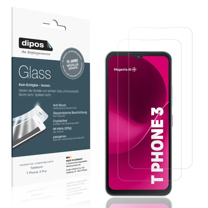 Klare Displayschutzfolie von dipos passend für Telekom T Phone 3 Pro, 9H kratzfest und blasenfrei montiert