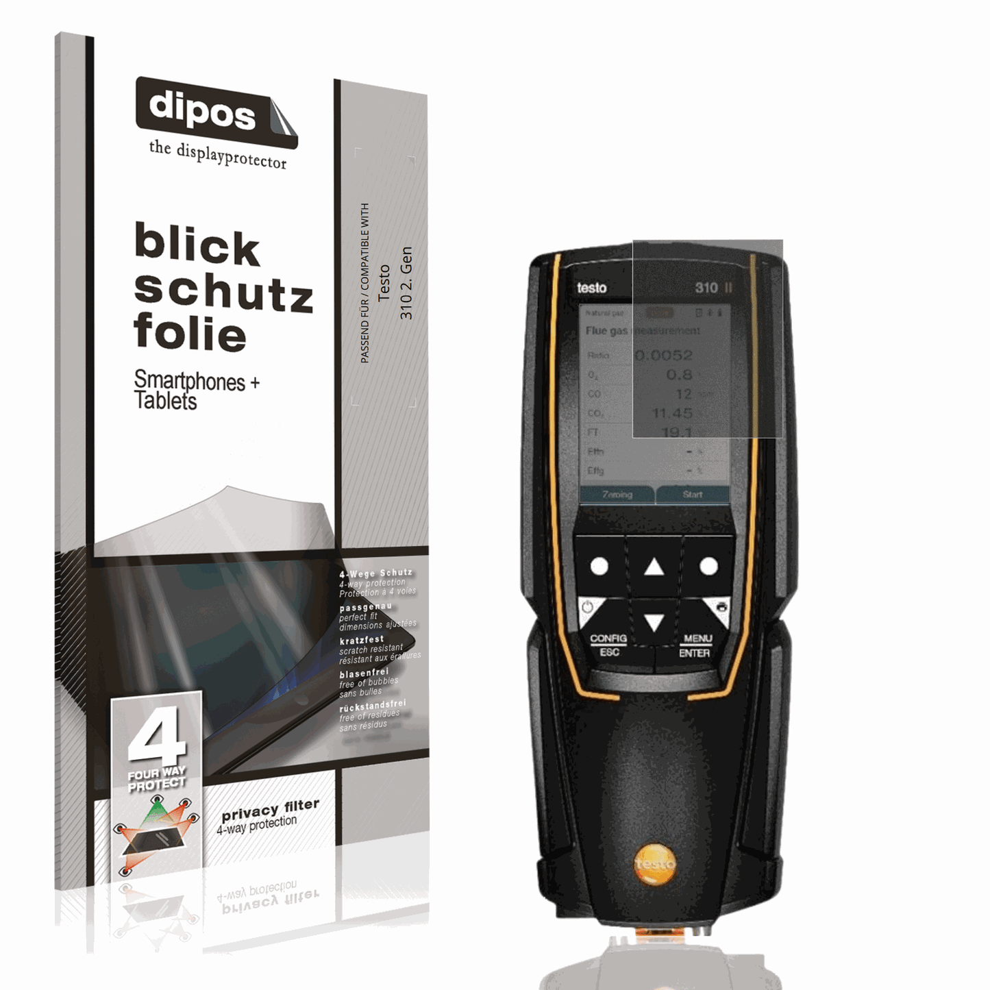 Blickschutzfolie von dipos passend für Testo 310 2. Gen, präziser Zuschnitt und blasenfrei montiert