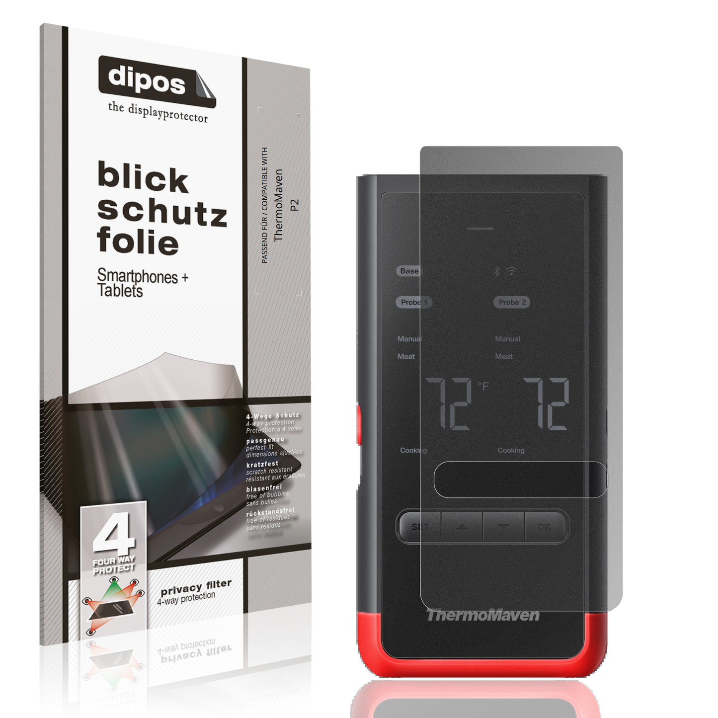 Blickschutzfolie von dipos passend für ThermoMaven P2, präziser Zuschnitt und blasenfrei montiert