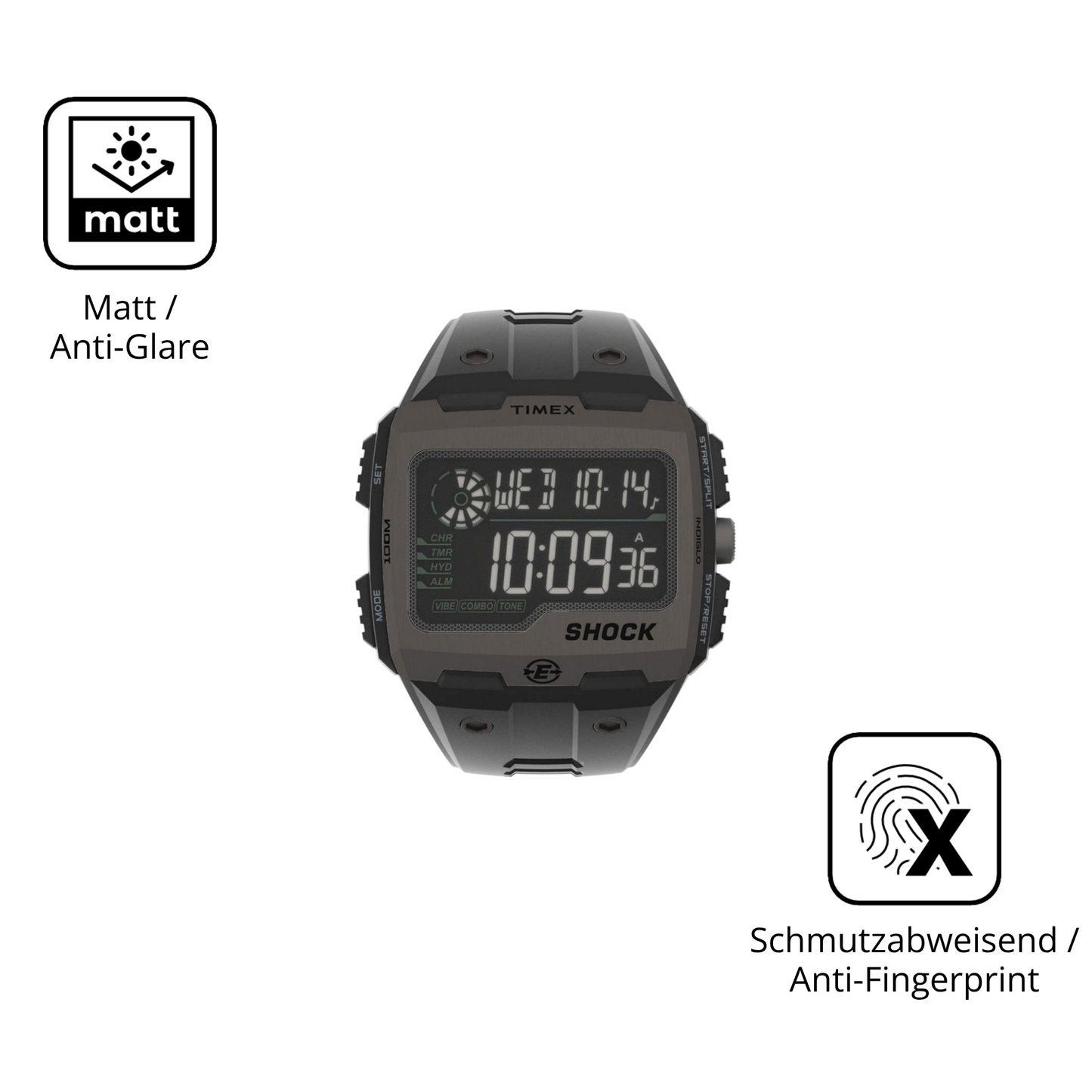 9H Hartbeschichtete, flexible Folie passend zugeschnitten für Timex Expedition Grid Shock