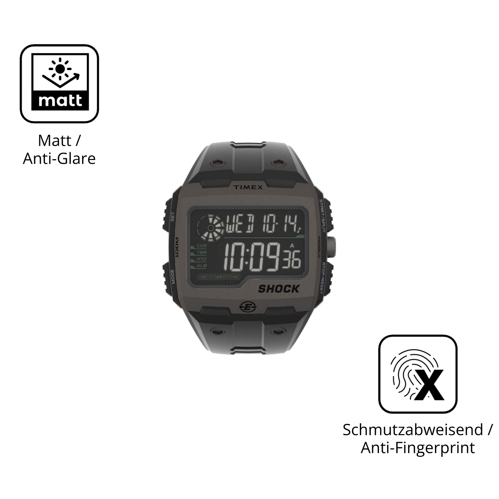 9H Hartbeschichtete, flexible Folie passend zugeschnitten für Timex Expedition Grid Shock