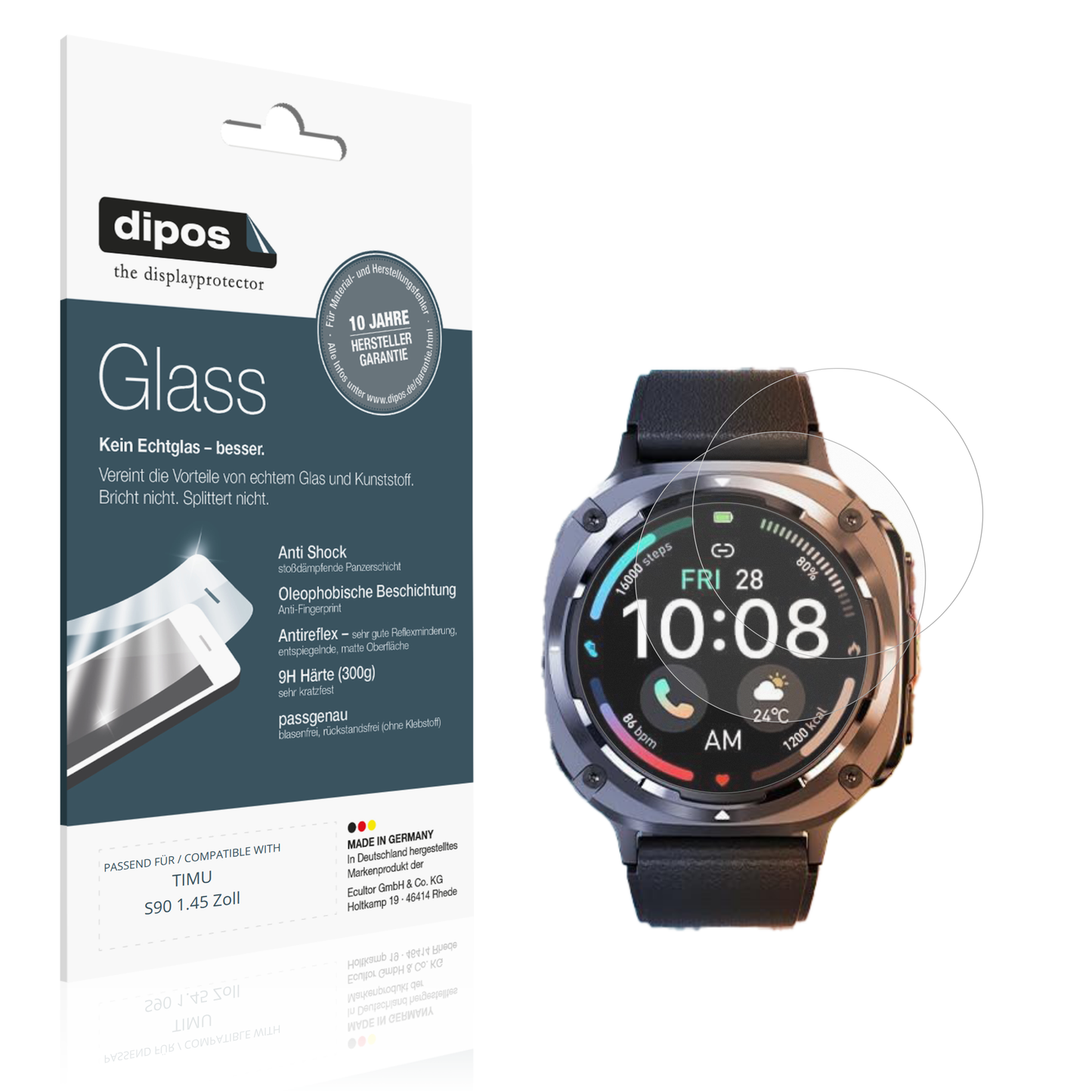 Matte Displayschutzfolie von dipos passend für TIMU S90 1.45 Zoll, 9H kratzfest und blasenfrei montiert