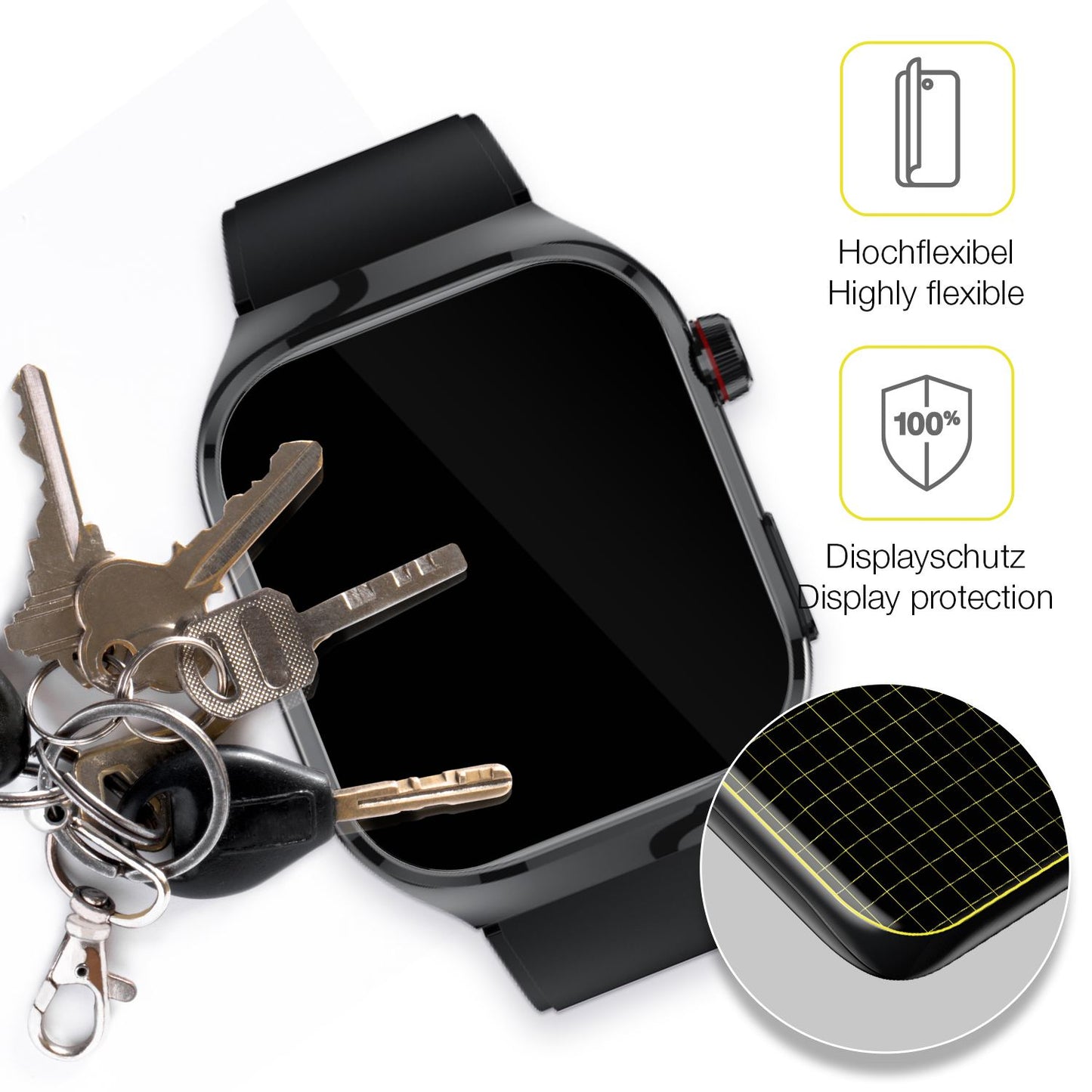 dipos Displayschutz für TK 16 Smartwatch 2.04 Zoll, transparente Oberfläche, geringe Dicke und perfekte Passform