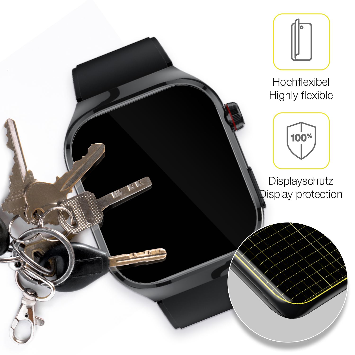 dipos Displayschutz für TK 16 Smartwatch 2.04 Zoll, transparente Oberfläche, geringe Dicke und perfekte Passform