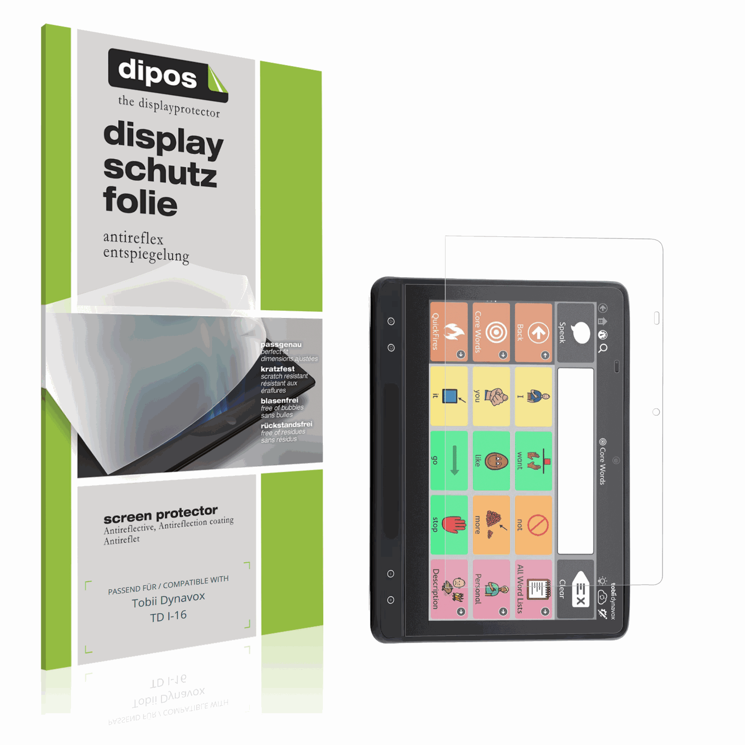 Matte Displayschutzfolie von dipos passend für Tobii Dynavox TD I-16, präziser Zuschnitt und blasenfrei montiert