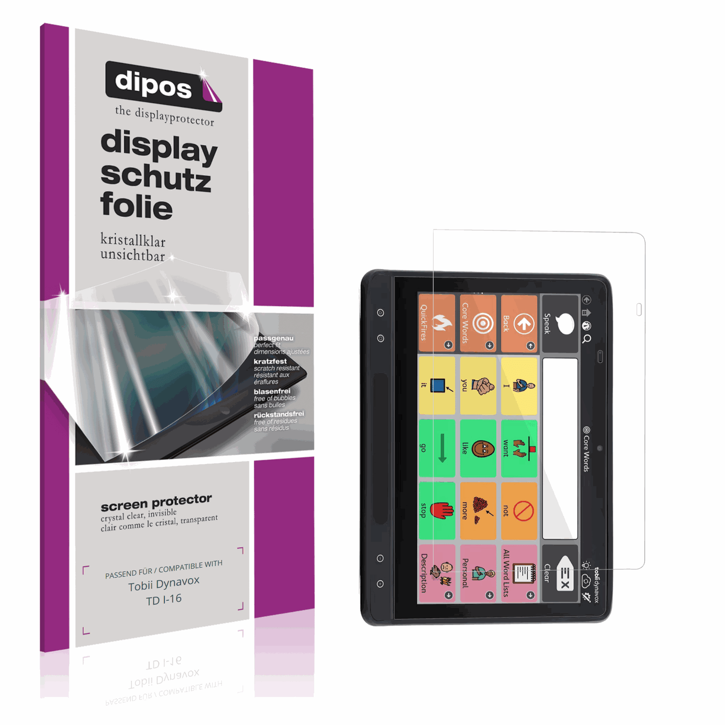 Klare Displayschutzfolie von dipos passend für Tobii Dynavox TD I-16, präziser Zuschnitt und blasenfrei montiert