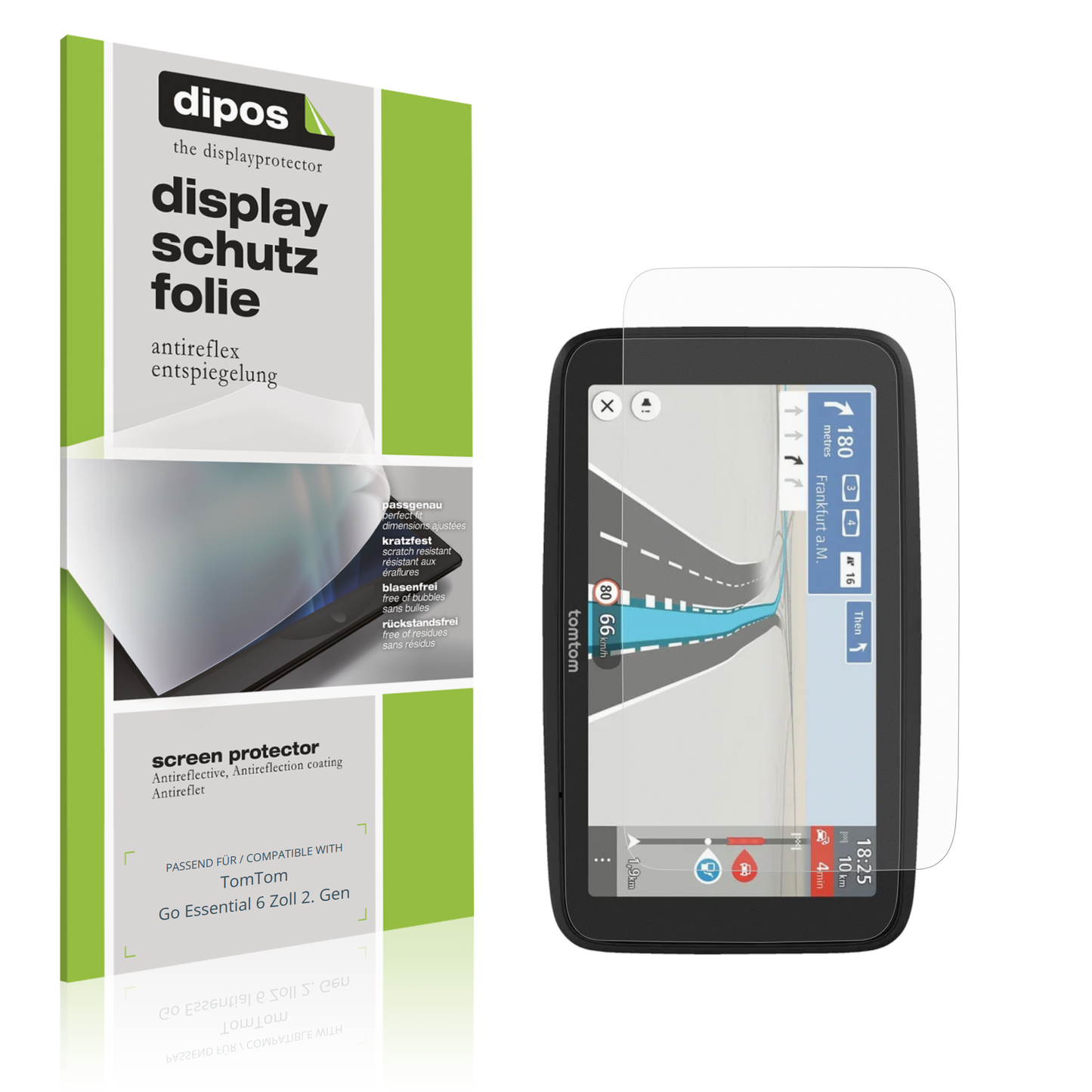Matte Displayschutzfolie von dipos passend für TomTom Go Essential 6 Zoll 2. Gen, präziser Zuschnitt und blasenfrei montiert