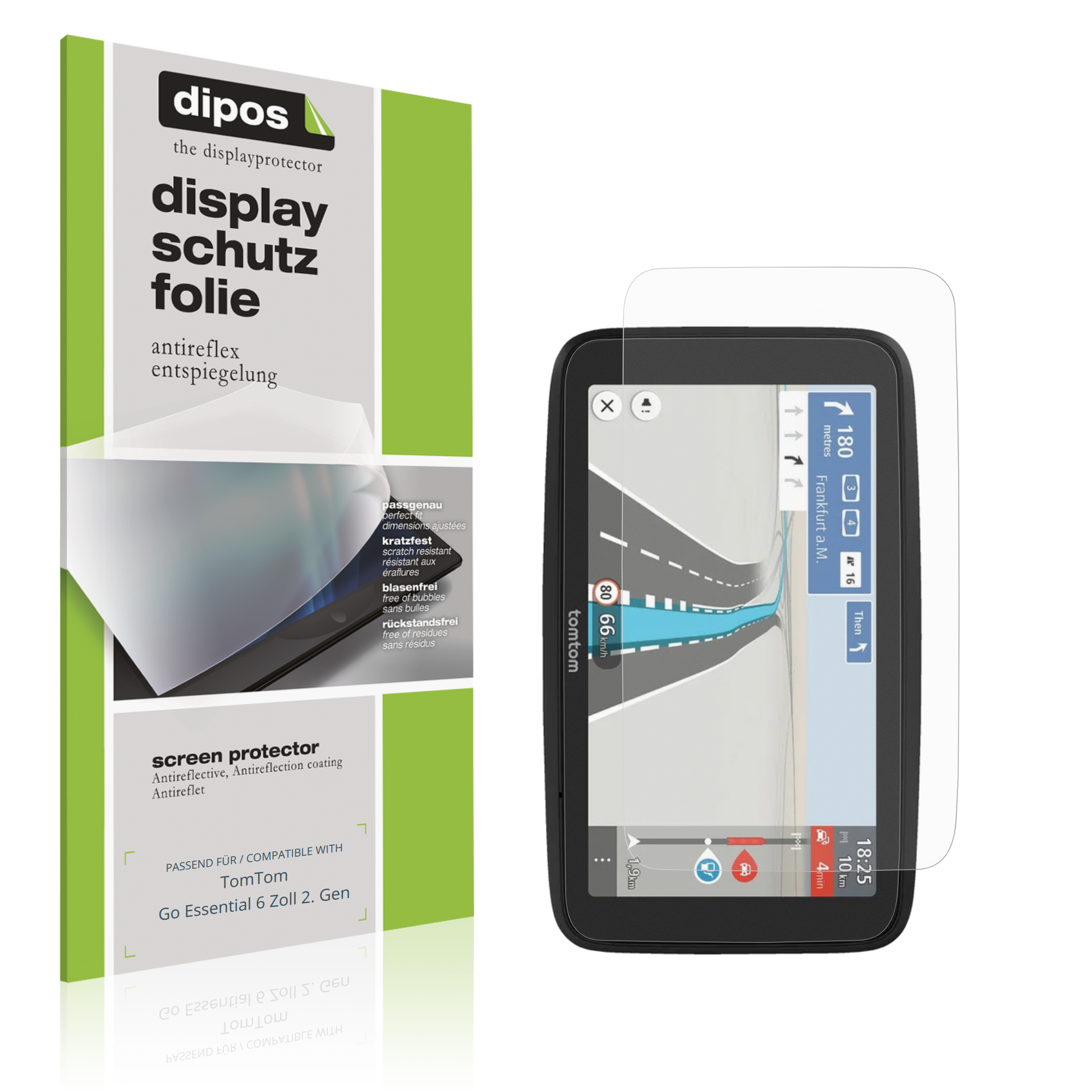 Matte Displayschutzfolie von dipos passend für TomTom Go Essential 6 Zoll 2. Gen, präziser Zuschnitt und blasenfrei montiert
