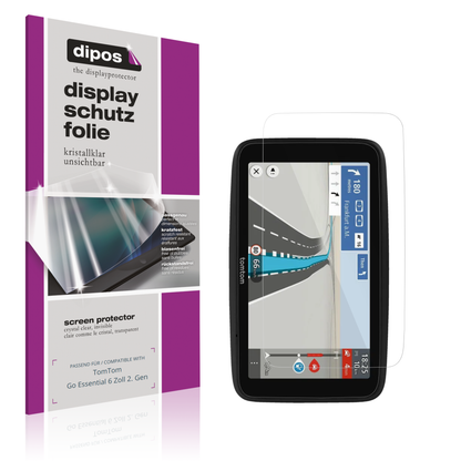 Klare Displayschutzfolie von dipos passend für TomTom Go Essential 6 Zoll 2. Gen, präziser Zuschnitt und blasenfrei montiert