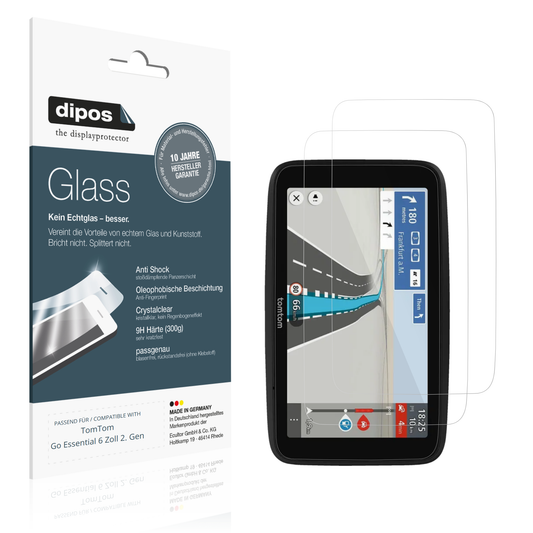 Klare Displayschutzfolie von dipos passend für TomTom Go Essential 6 Zoll 2. Gen, 9H kratzfest und blasenfrei montiert