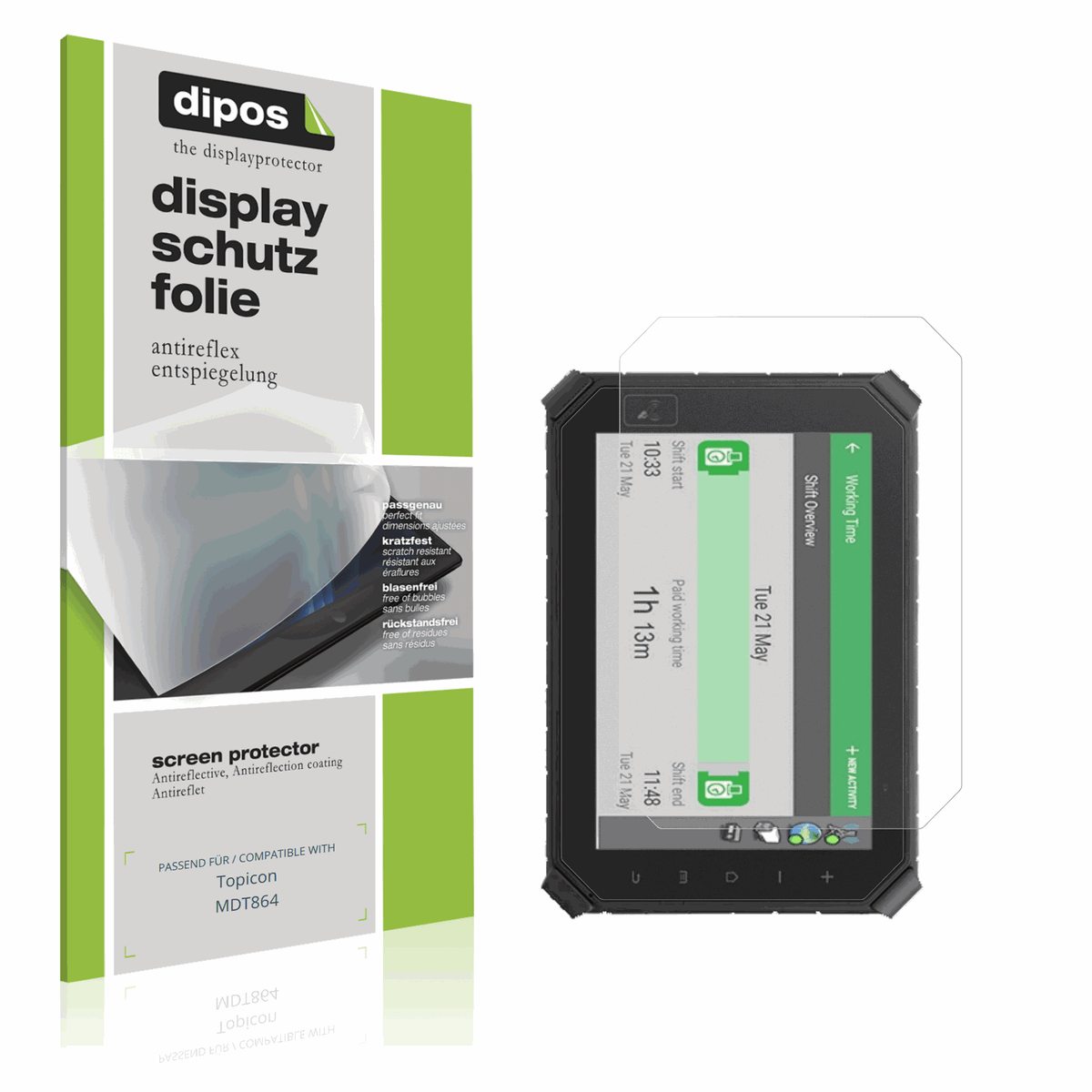 Matte Displayschutzfolie von dipos passend für Topicon MDT864, präziser Zuschnitt und blasenfrei montiert