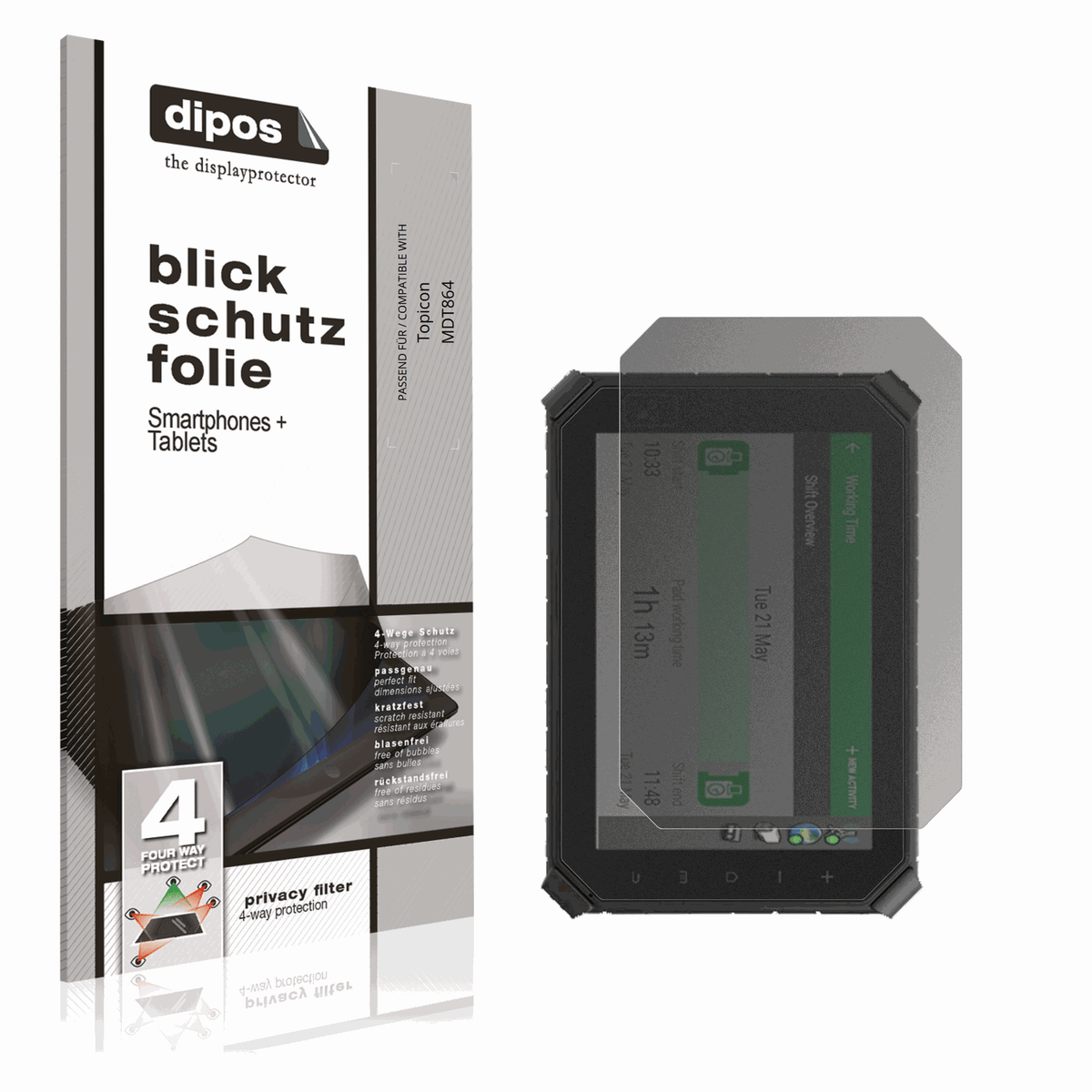 Blickschutzfolie von dipos passend für Topicon MDT864, präziser Zuschnitt und blasenfrei montiert