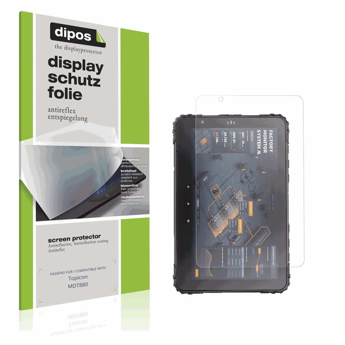 Matte Displayschutzfolie von dipos passend für Topicon MDT880, präziser Zuschnitt und blasenfrei montiert