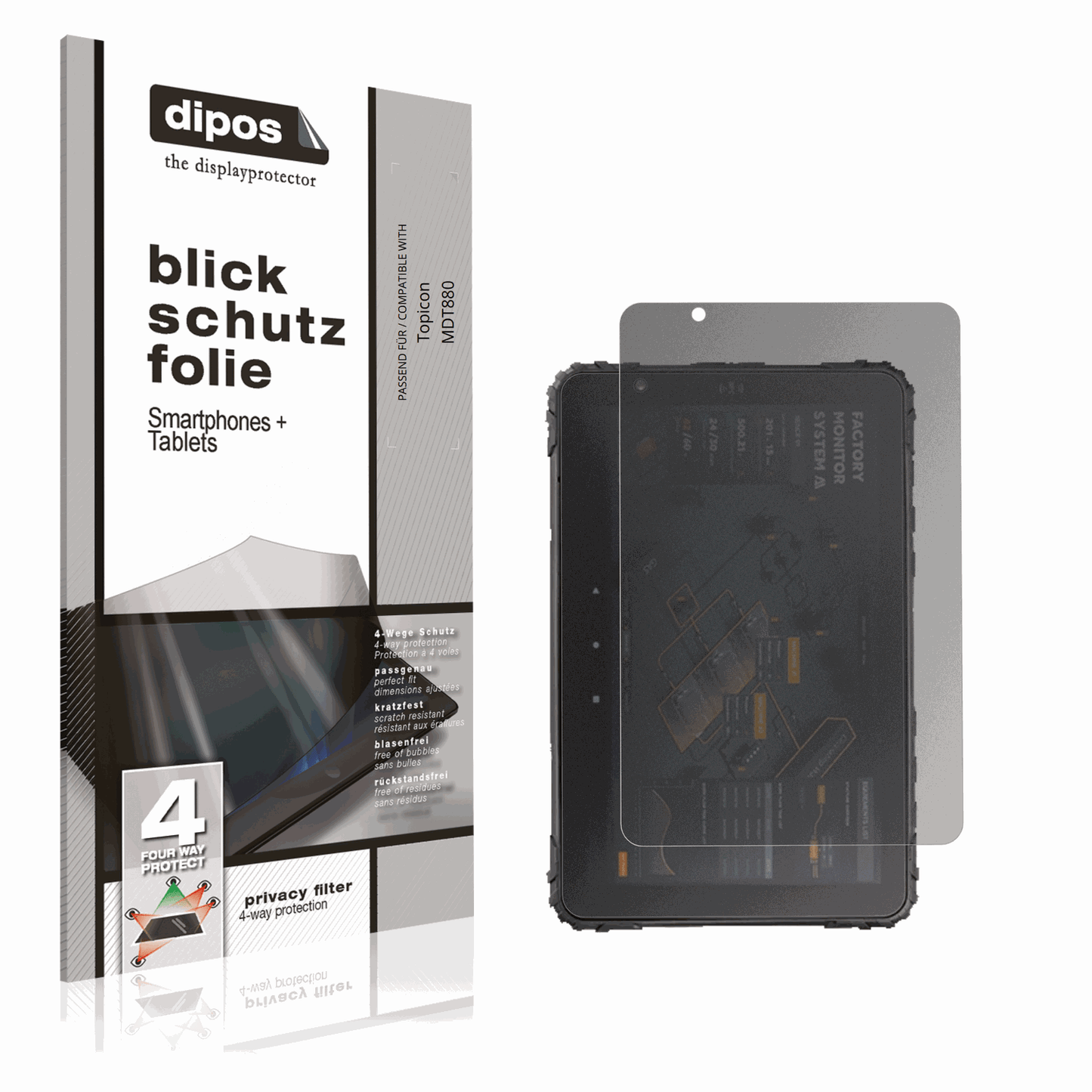 Blickschutzfolie von dipos passend für Topicon MDT880, präziser Zuschnitt und blasenfrei montiert