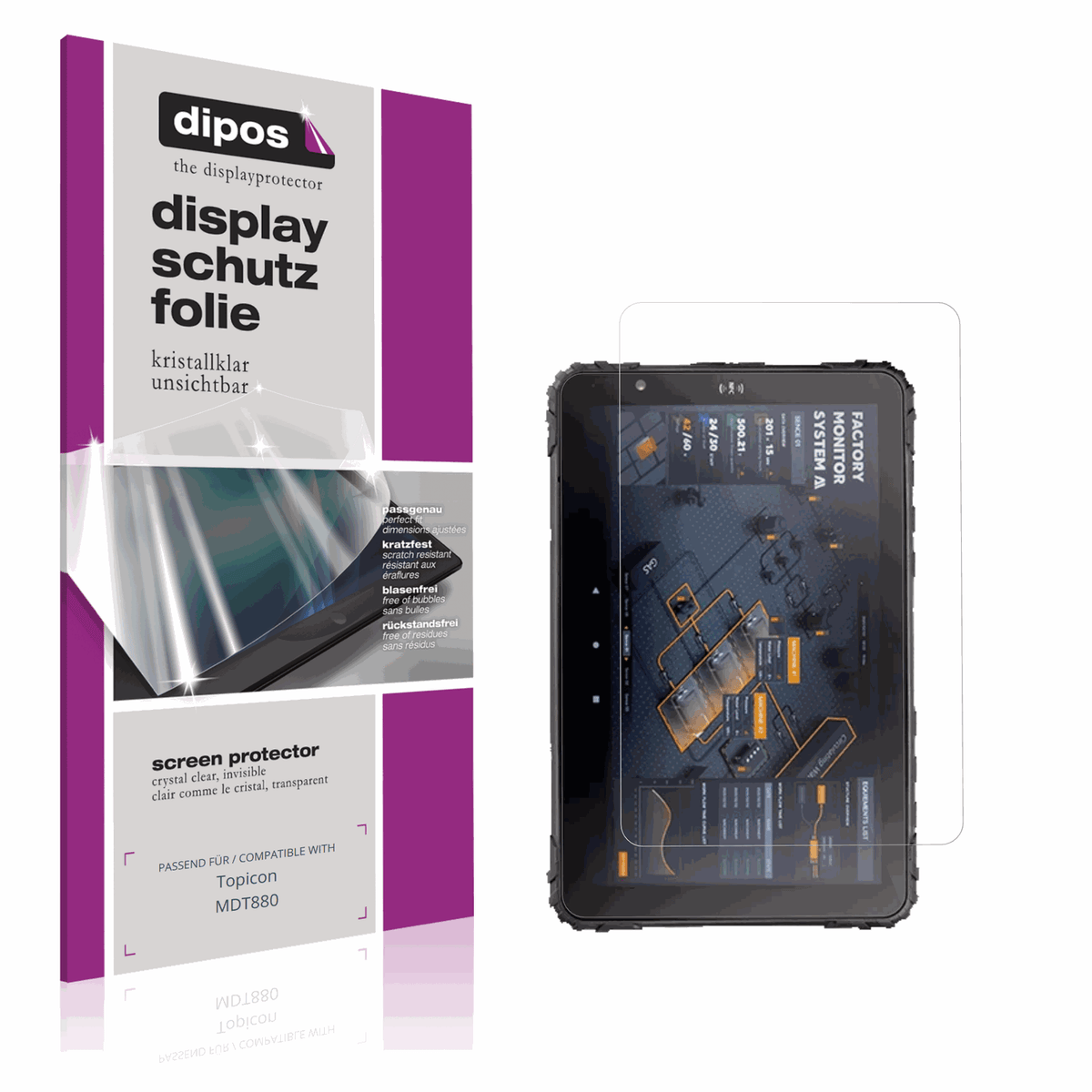 Klare Displayschutzfolie von dipos passend für Topicon MDT880, präziser Zuschnitt und blasenfrei montiert