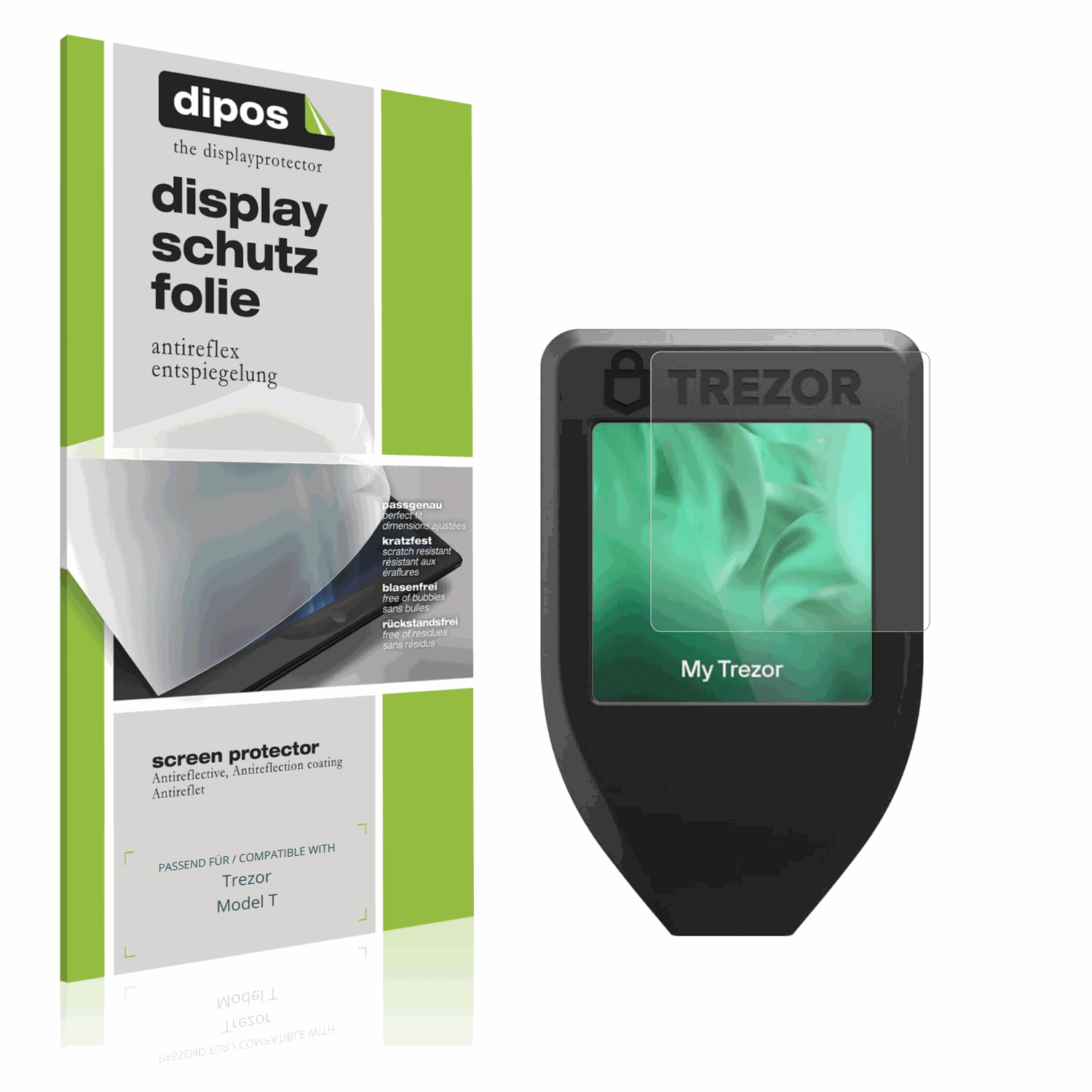 Matte Displayschutzfolie von dipos passend für Trezor Model T, präziser Zuschnitt und blasenfrei montiert