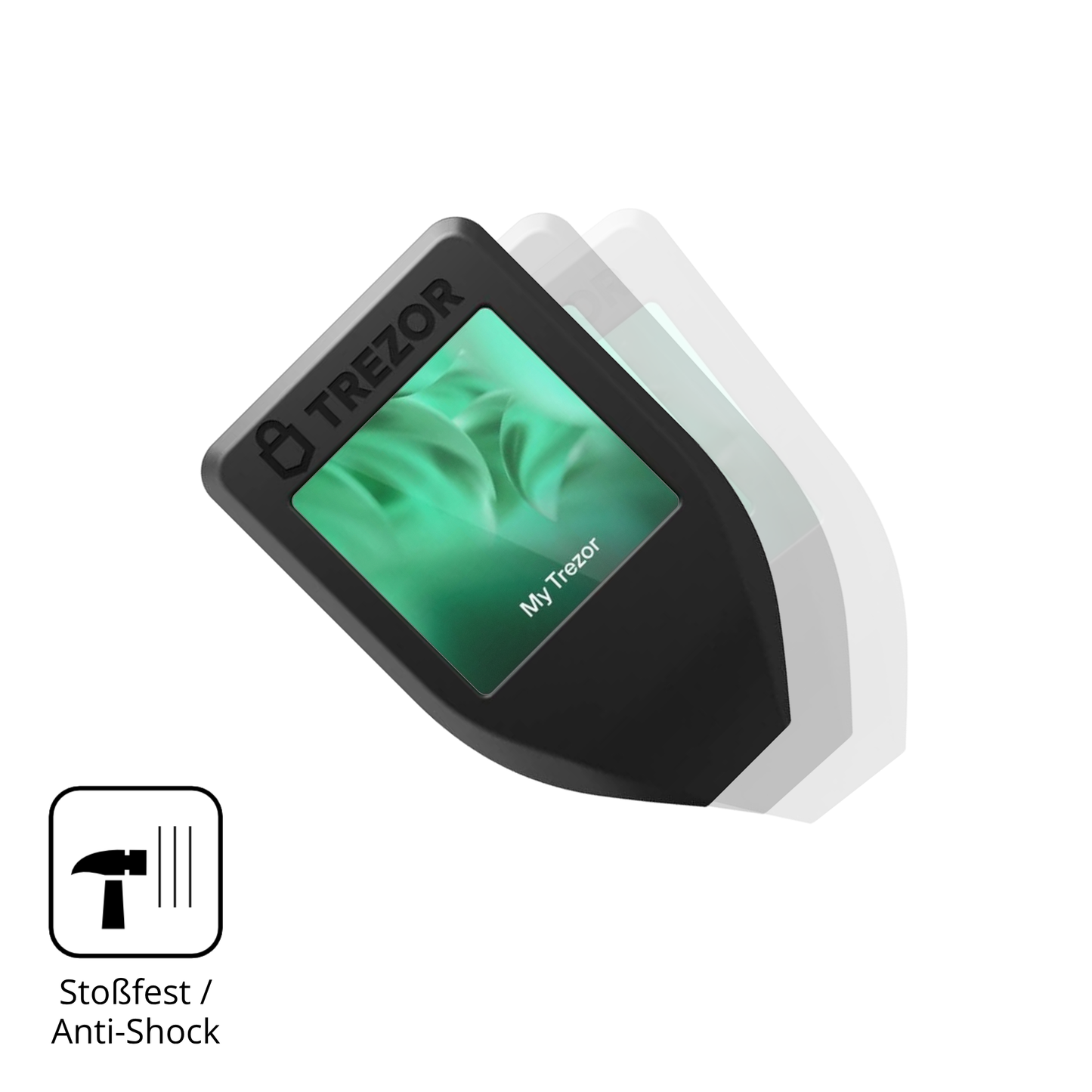 Schutz gegen Kratzer auf dem Trezor Model T Glas durch Schlüssel, Stöße gegen die Tischkante oder Stürze