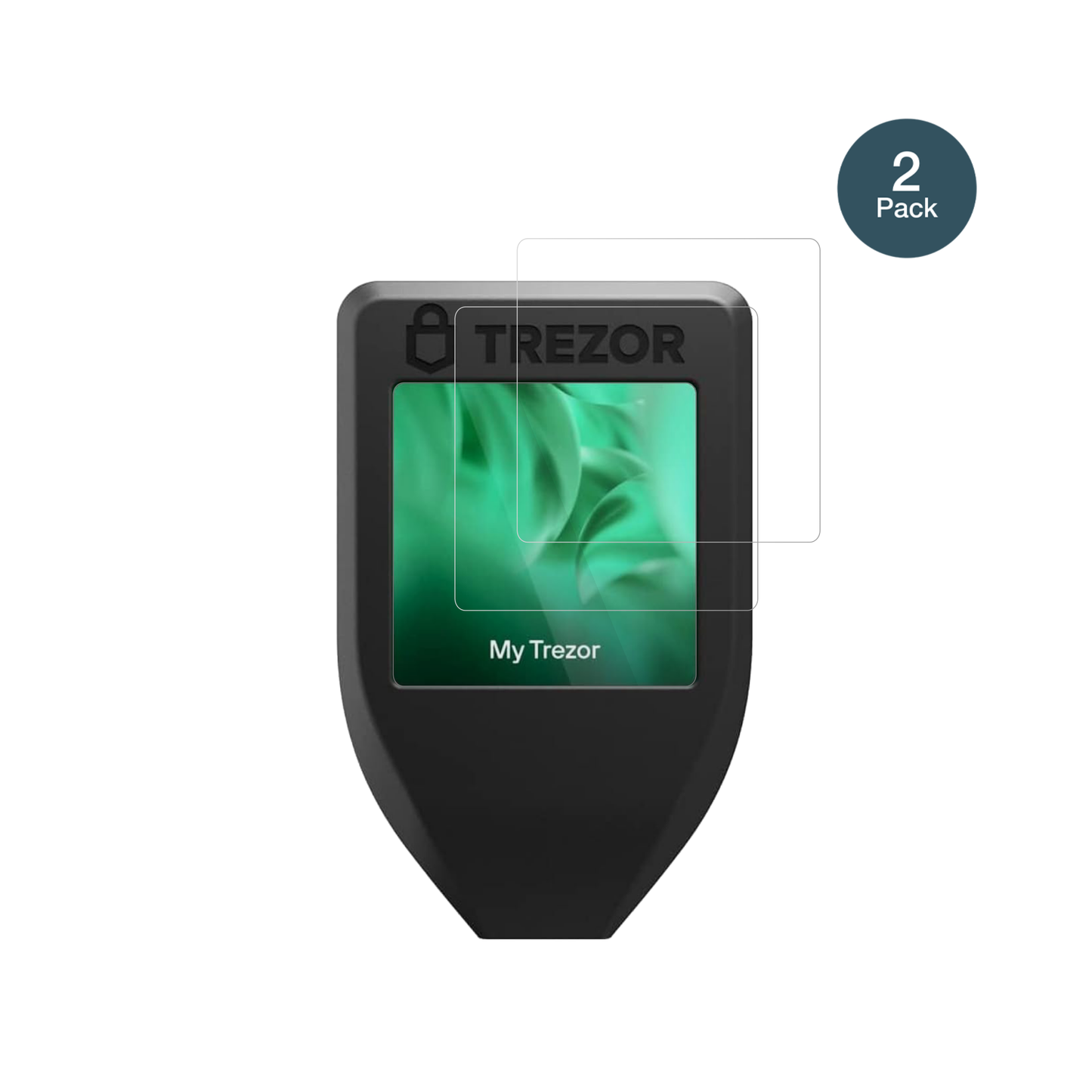 TrezorModel T mit aufgebrachter dipos Flex Schutzfolie, glasklare Darstellung ohne Einschränkungen