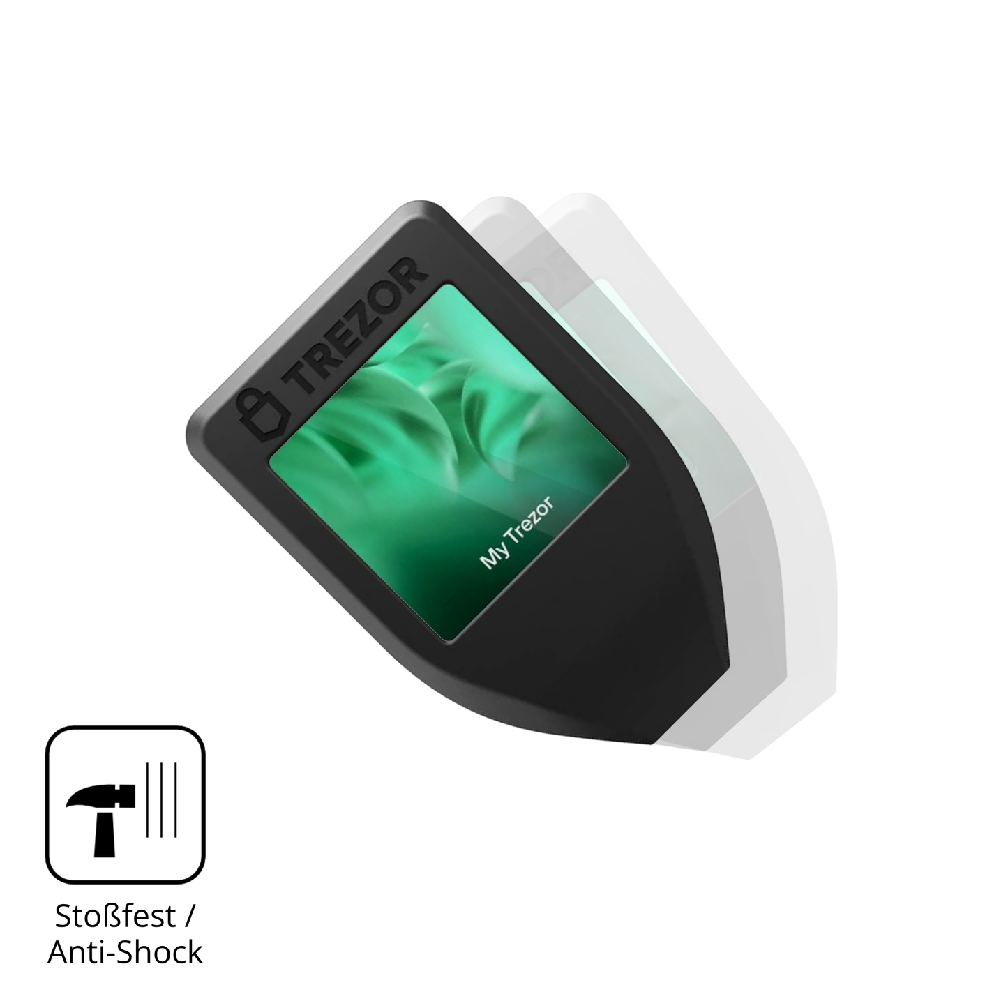 Schutz gegen Kratzer auf dem Trezor Model T Glas durch Schlüssel, Stöße gegen die Tischkante oder Stürze