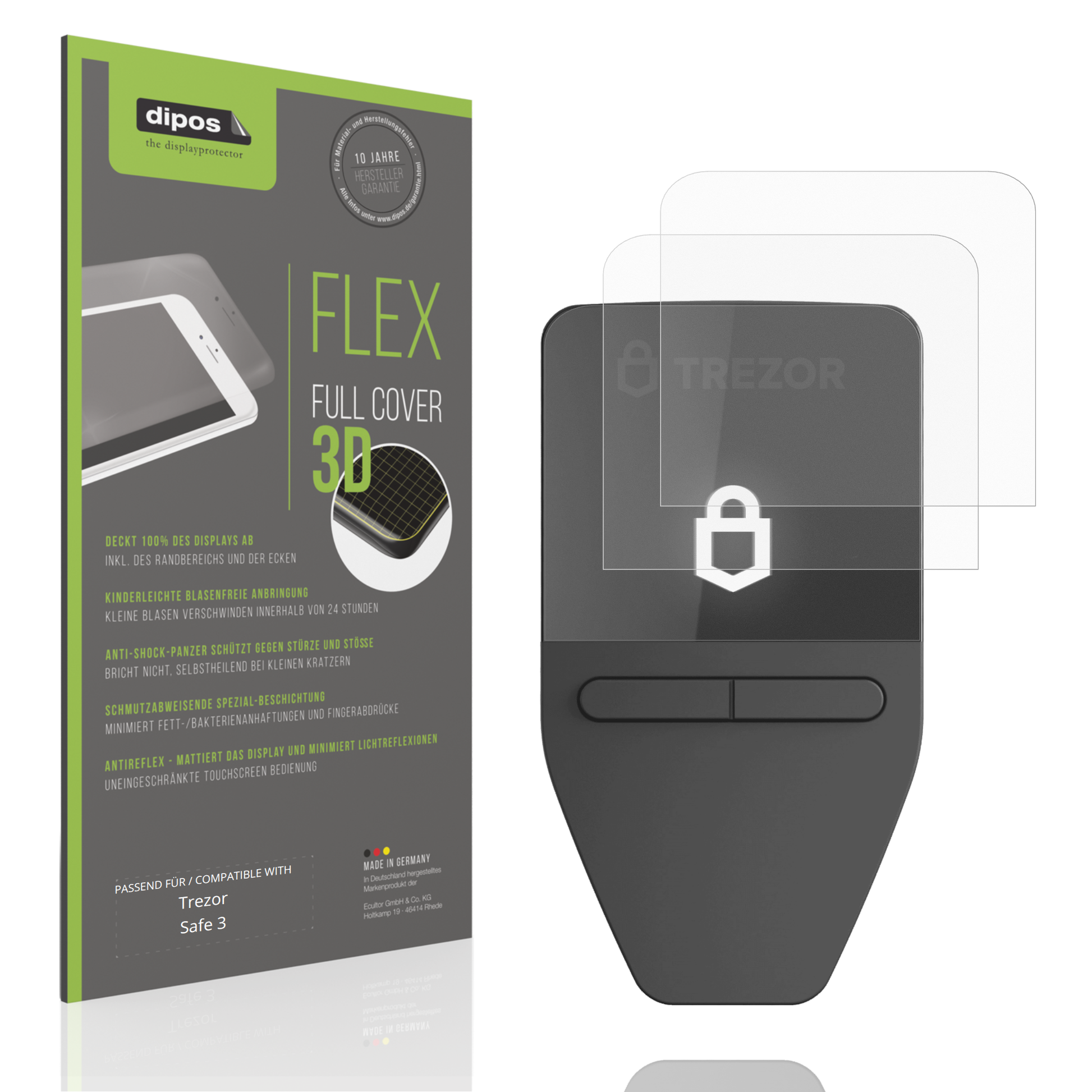Matte Displayschutzfolie von dipos passend für Trezor Safe 3, 100% Displayabdeckung und blasenfreie Montage