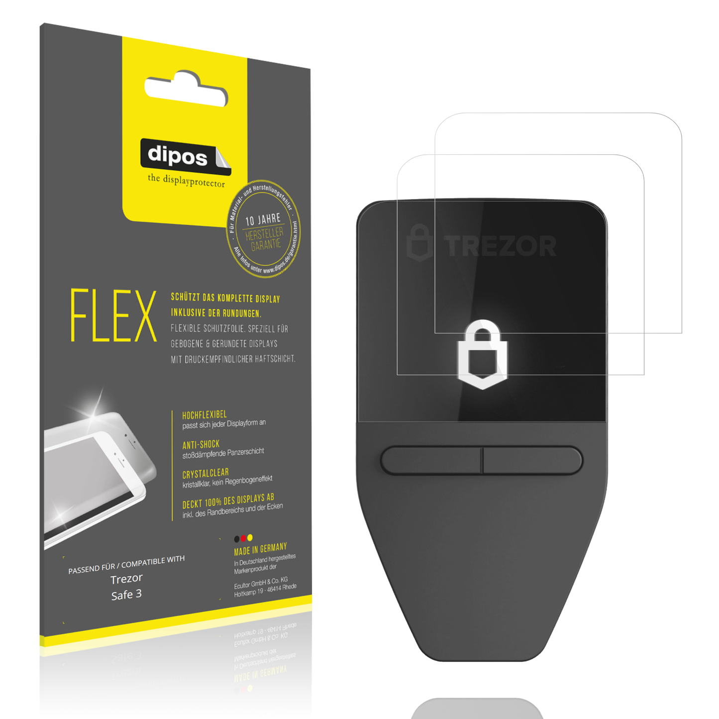 Klare Displayschutzfolie von dipos passend für Trezor Safe 3, 100% Displayabdeckung und blasenfreie Montage