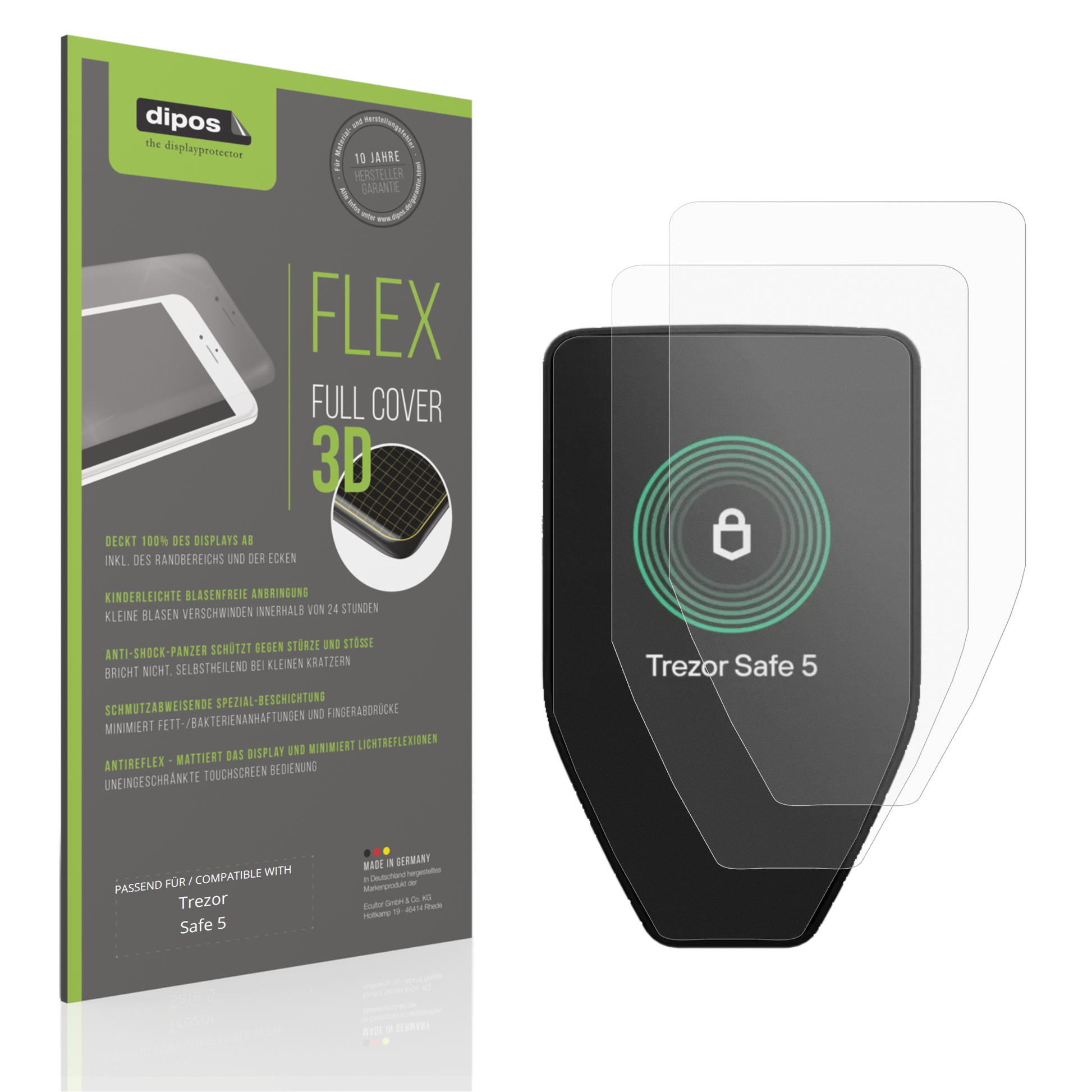 Matte Displayschutzfolie von dipos passend für Trezor Safe 5, 100% Displayabdeckung und blasenfreie Montage