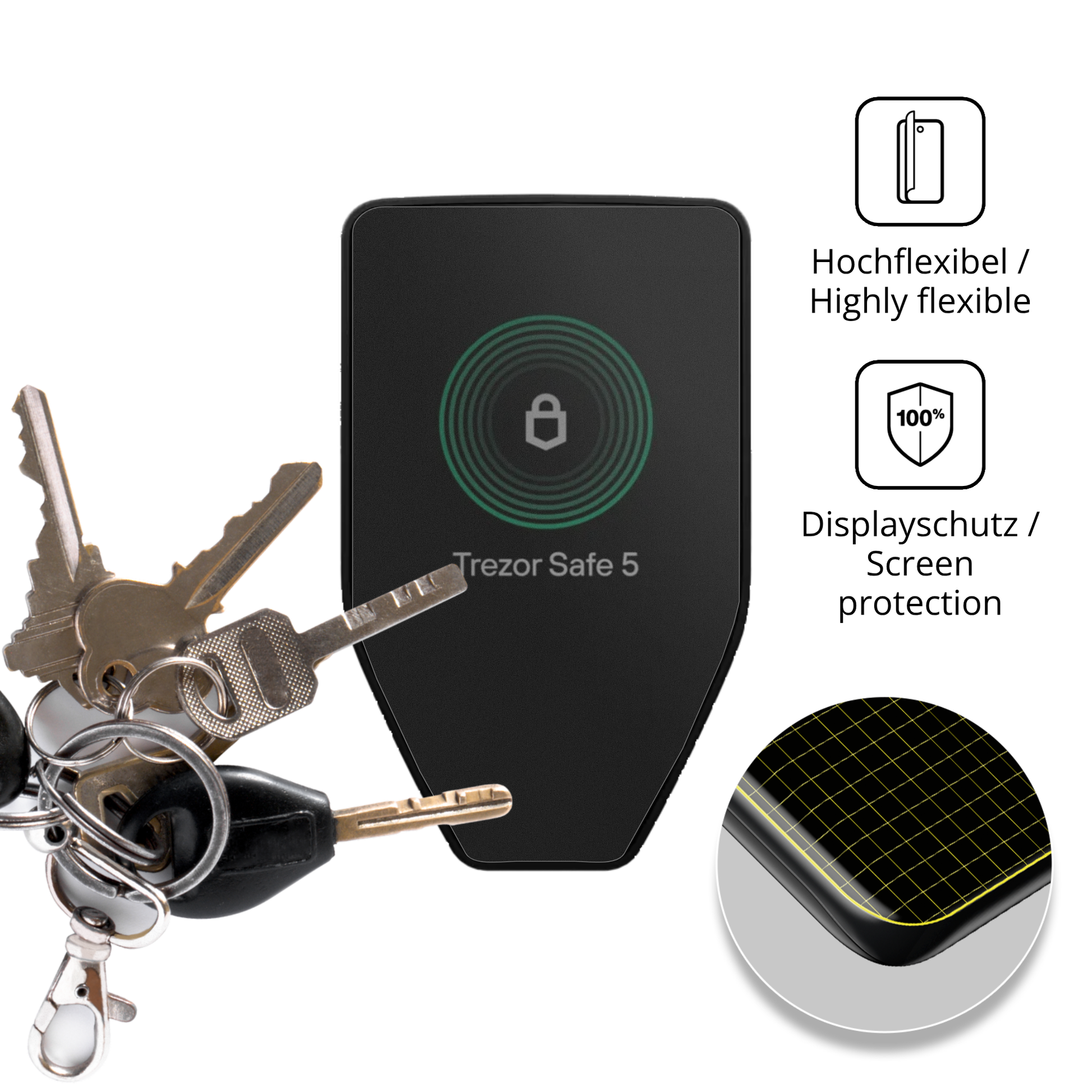 dipos Displayschutz für Trezor Safe 5, mit Blickschutzfilter und perfekter Passform auch für die Rundungen