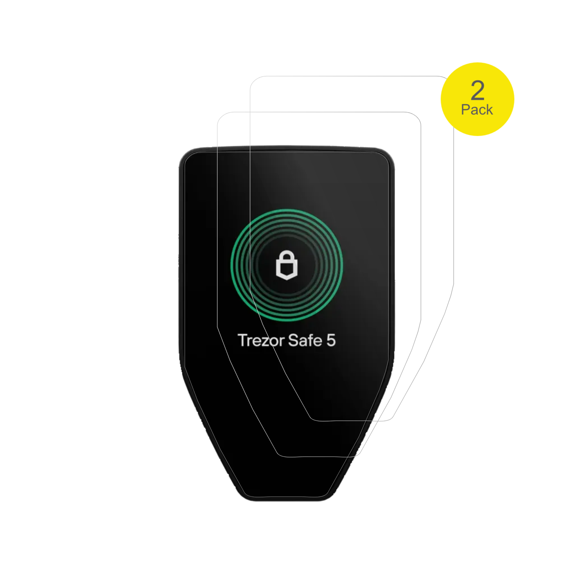 TrezorSafe 5 mit aufgebrachter dipos Displayschutzfolie, glasklare Darstellung ohne Einschränkungen