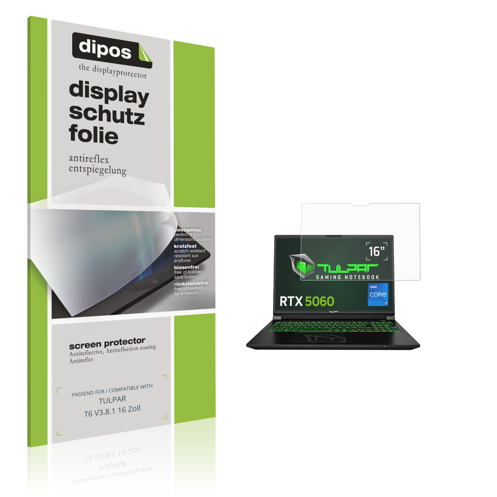 Matte Displayschutzfolie von dipos passend für TULPAR T6 V3.8.1 16 Zoll, präziser Zuschnitt und blasenfrei montiert