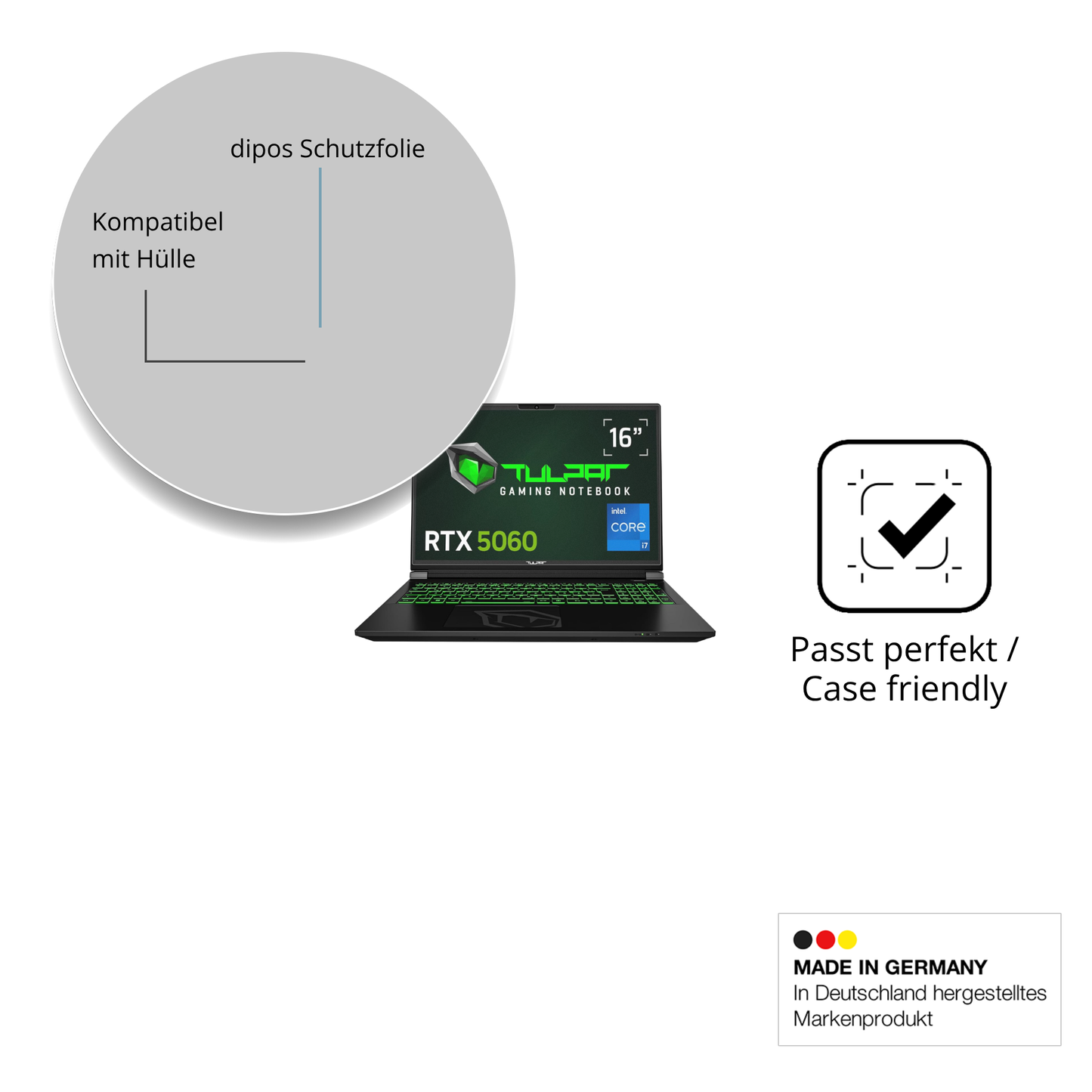 Schutzfolie mit optimaler Passform, zur Verwendung mit Hüllen geeignet