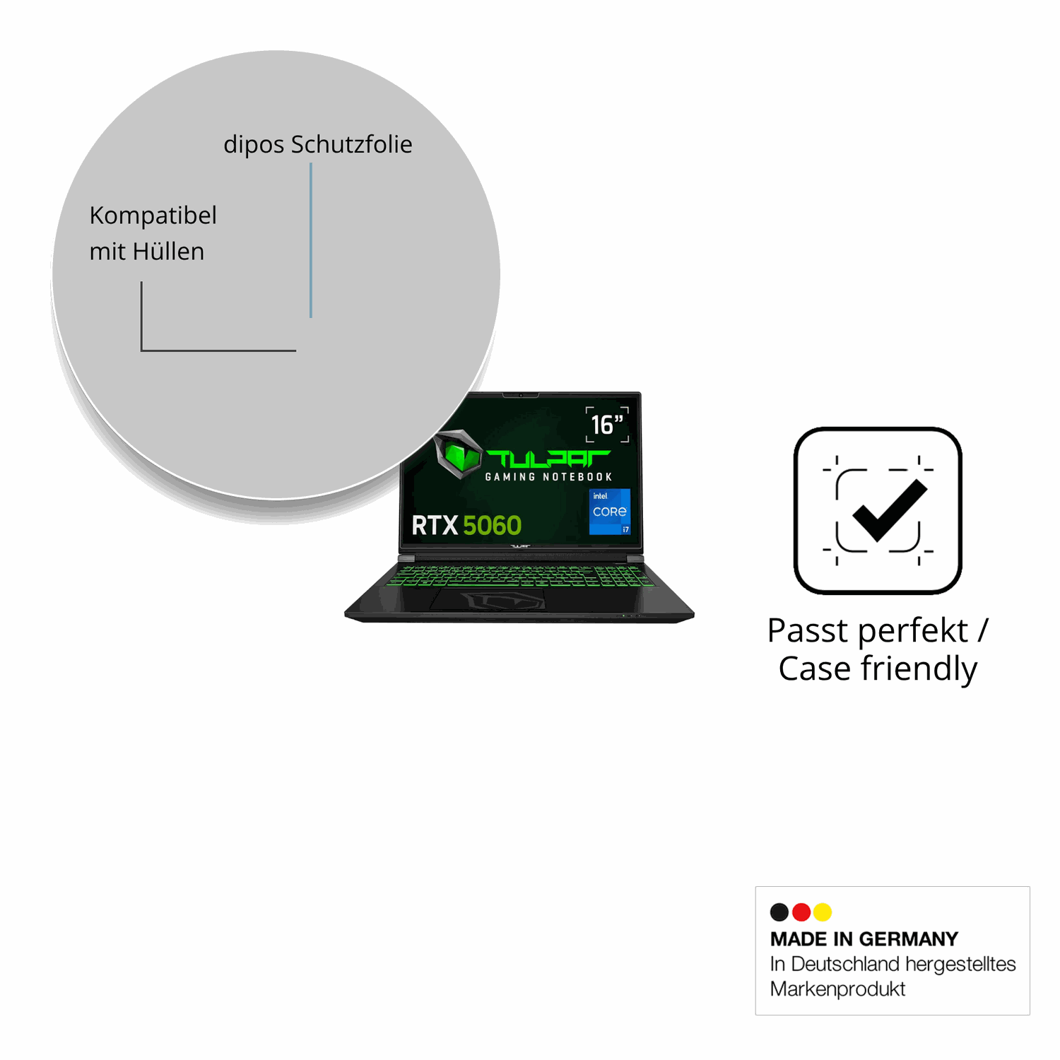 Schutzfolie mit optimaler Passform, zur Verwendung mit Hüllen geeignet