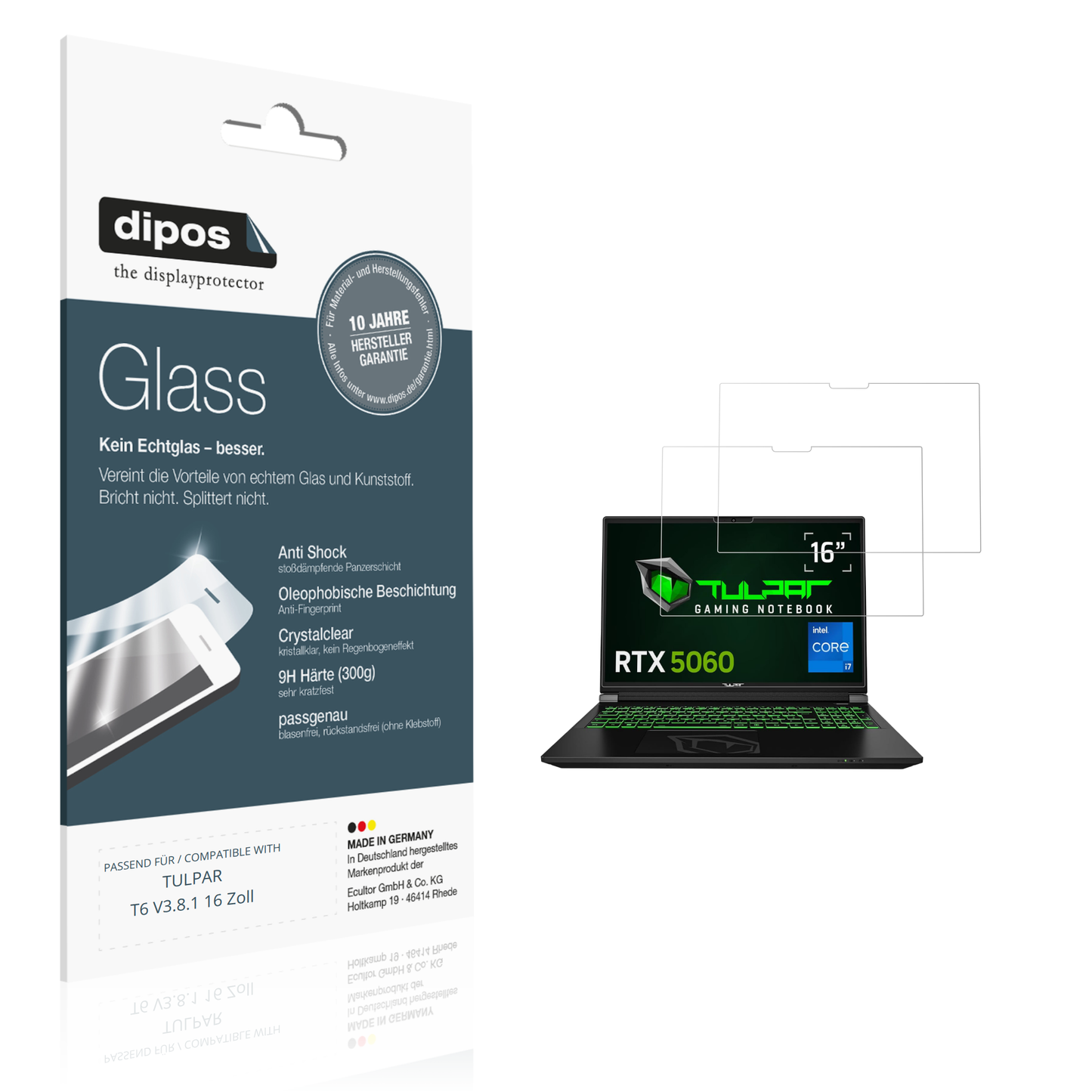 Klare Displayschutzfolie von dipos passend für TULPAR T6 V3.8.1 16 Zoll, 9H kratzfest und blasenfrei montiert