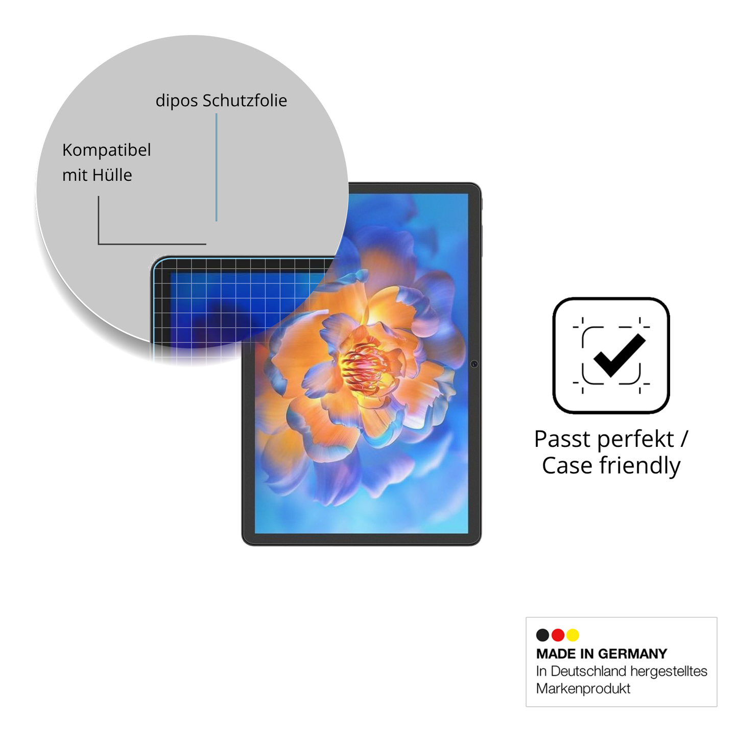 Schutzfolie mit optimaler Passform, zur Verwendung mit Hüllen geeignet