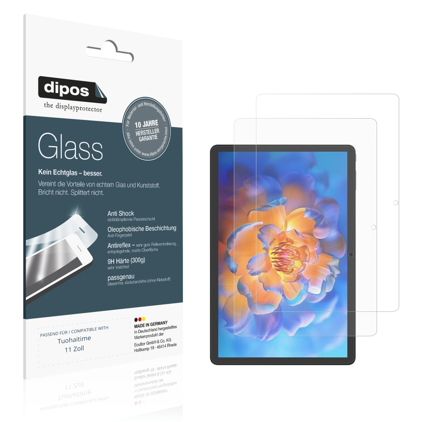 Matte Displayschutzfolie von dipos passend für Tuohaitime 11 Zoll, 9H kratzfest und blasenfrei montiert