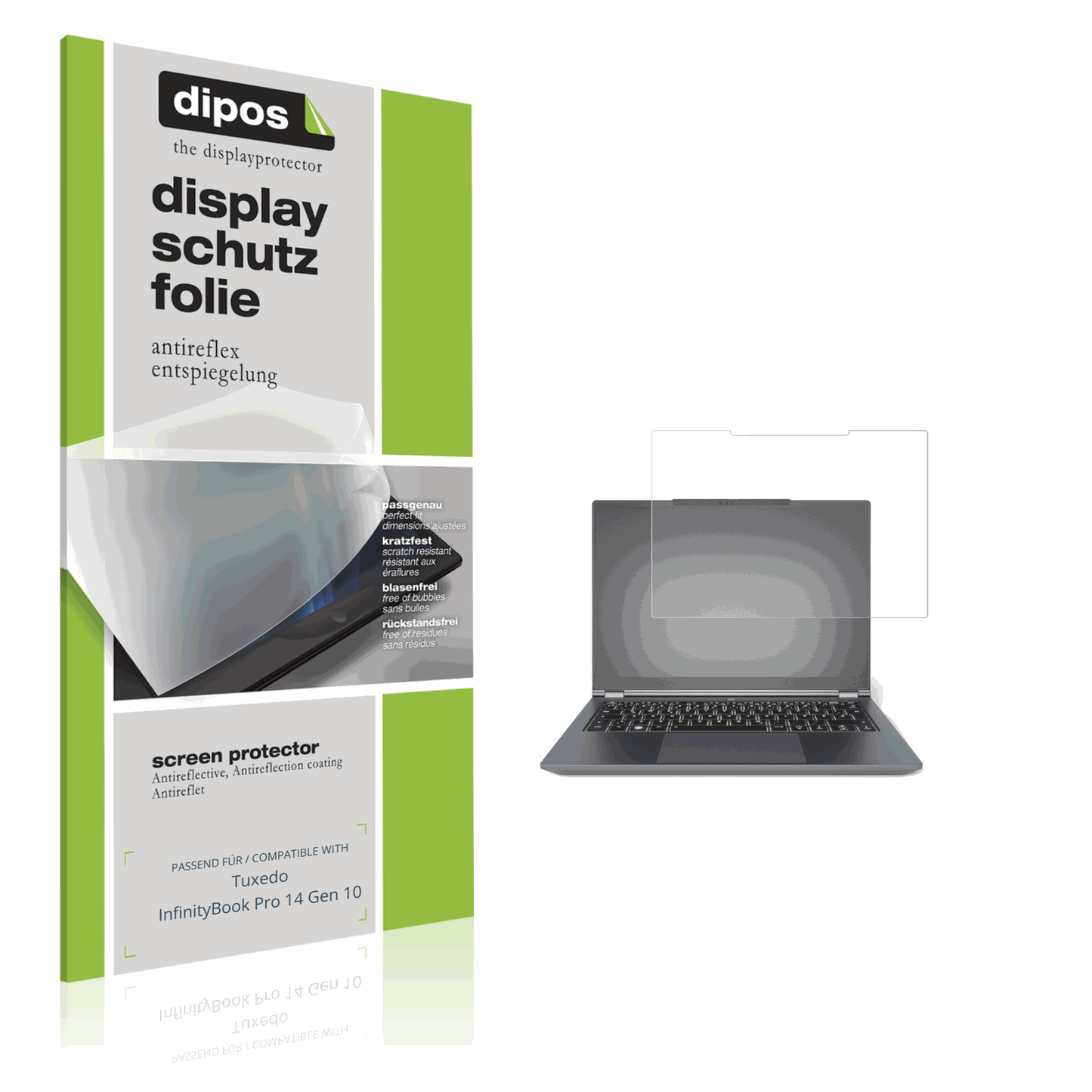 Matte Displayschutzfolie von dipos passend für tuxedoinfinitybook pro 14 gen 10, präziser Zuschnitt und blasenfrei montiert