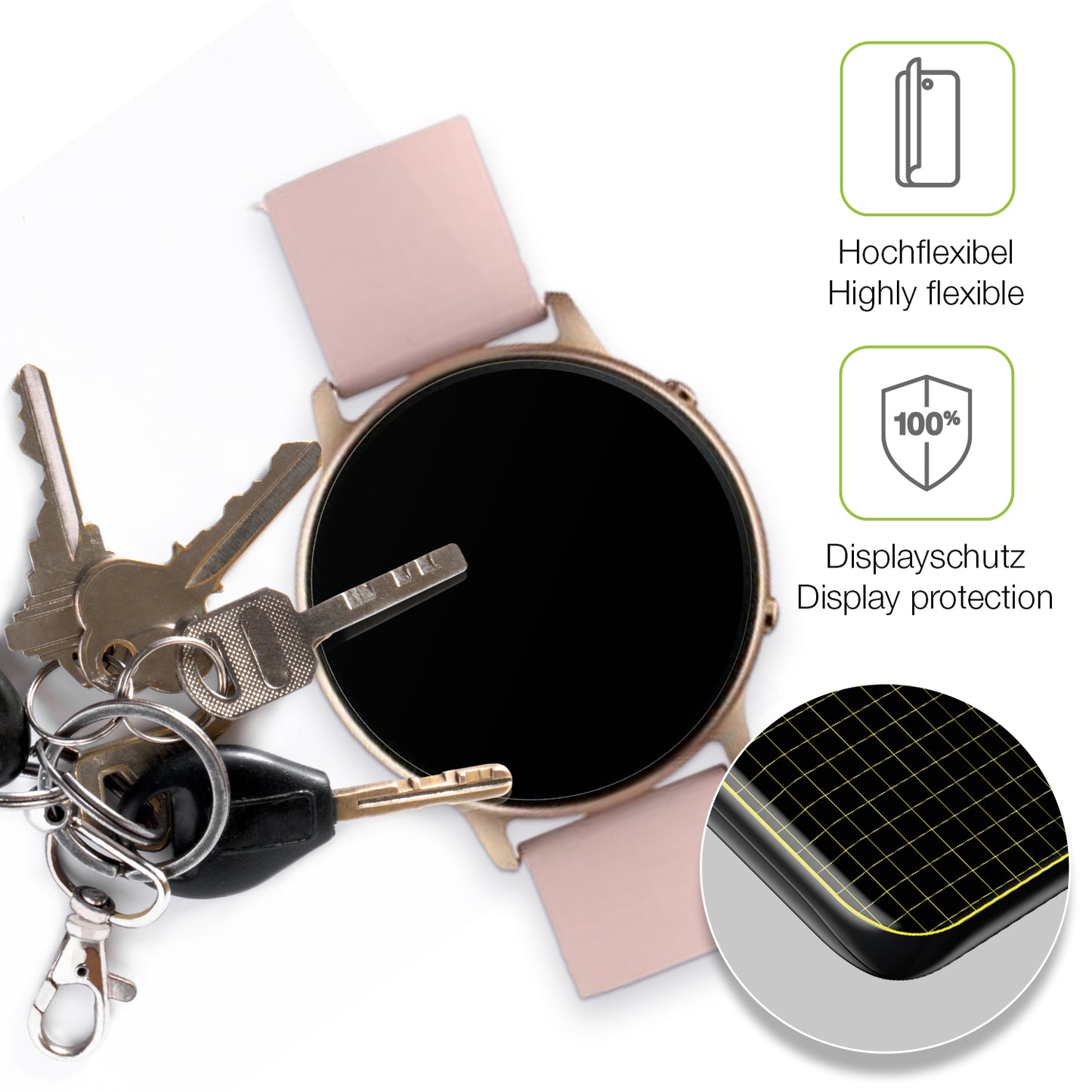 dipos Displayschutz für Tuyoma Smartwatch LW36, transparente Oberfläche, perfekte Passform auch für die Rundungen