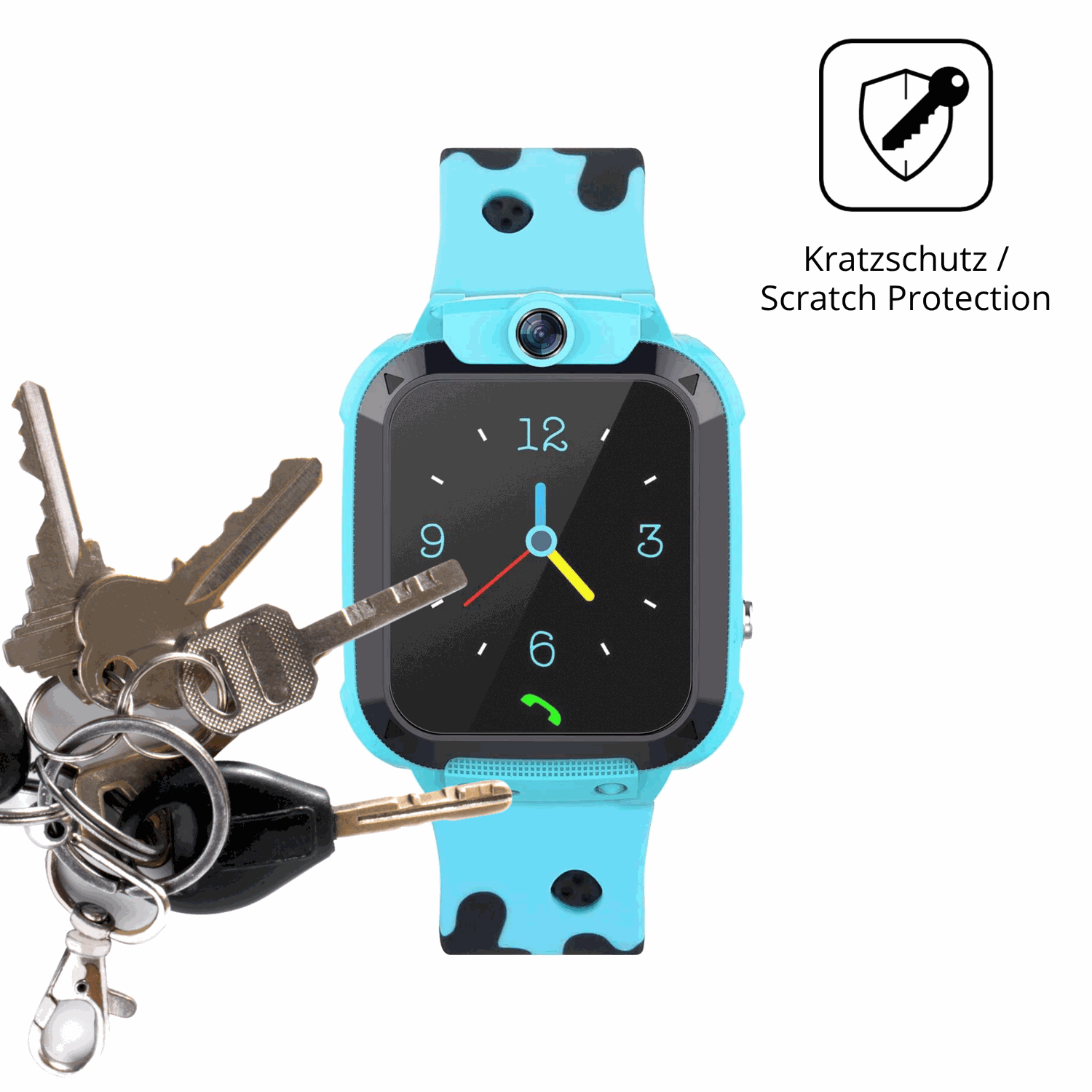 Schutz gegen Kratzer auf dem Tzzulsx Kinder Smartwatch Glas durch Schlüssel oder Ähnliches