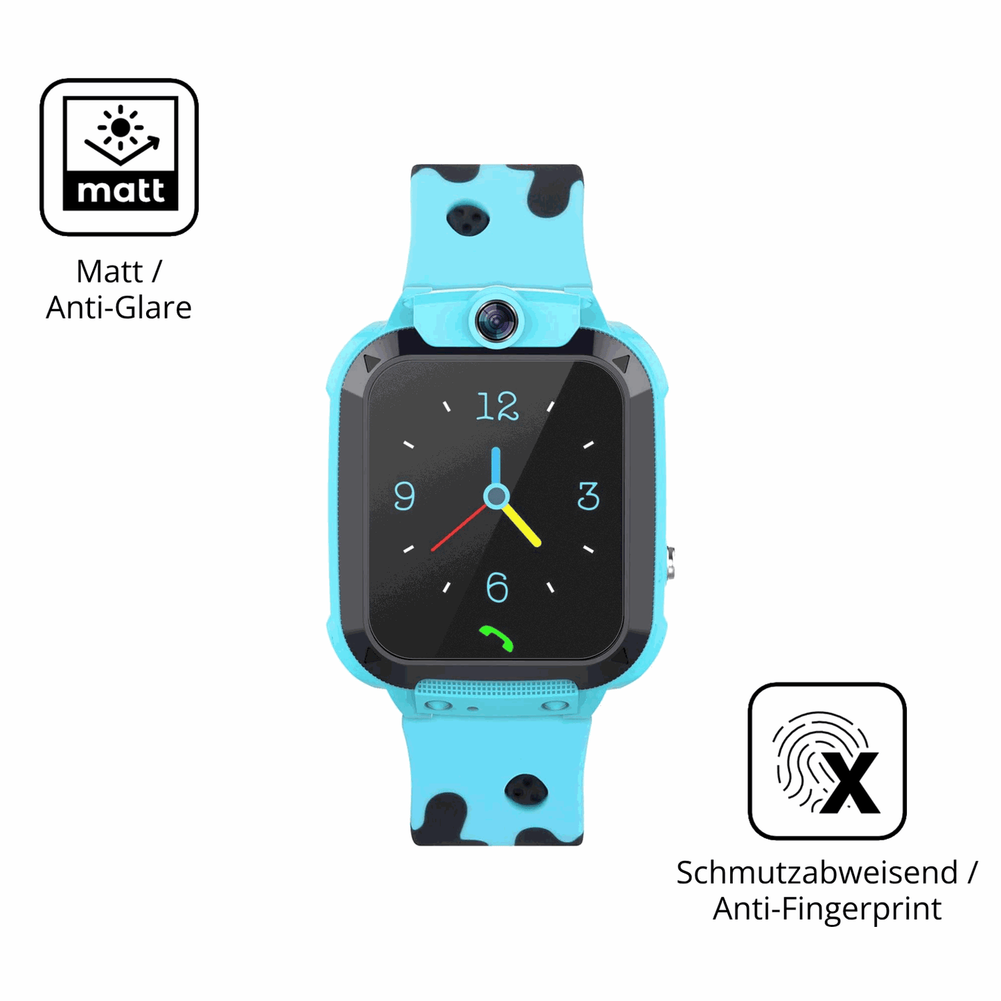 Dünne und entspiegelnde Folie passend zugeschnitten für Tzzulsx Kinder Smartwatch